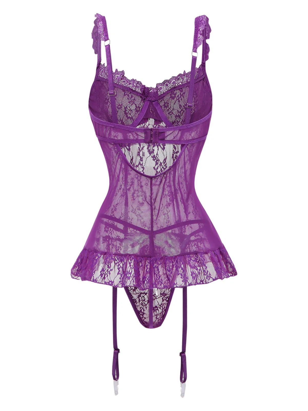 3PCS Purple 1980s Lace Lingerie Set with Stockings - Image 3