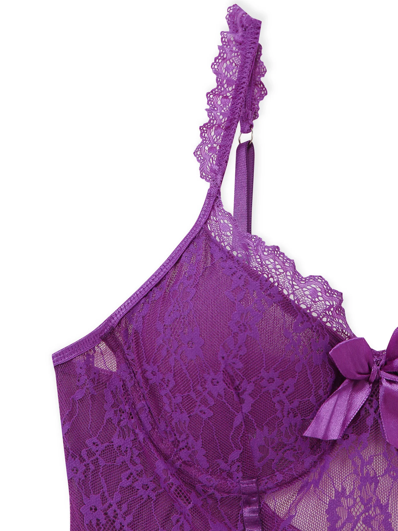 3PCS Purple 1980s Lace Lingerie Set with Stockings - Image 4