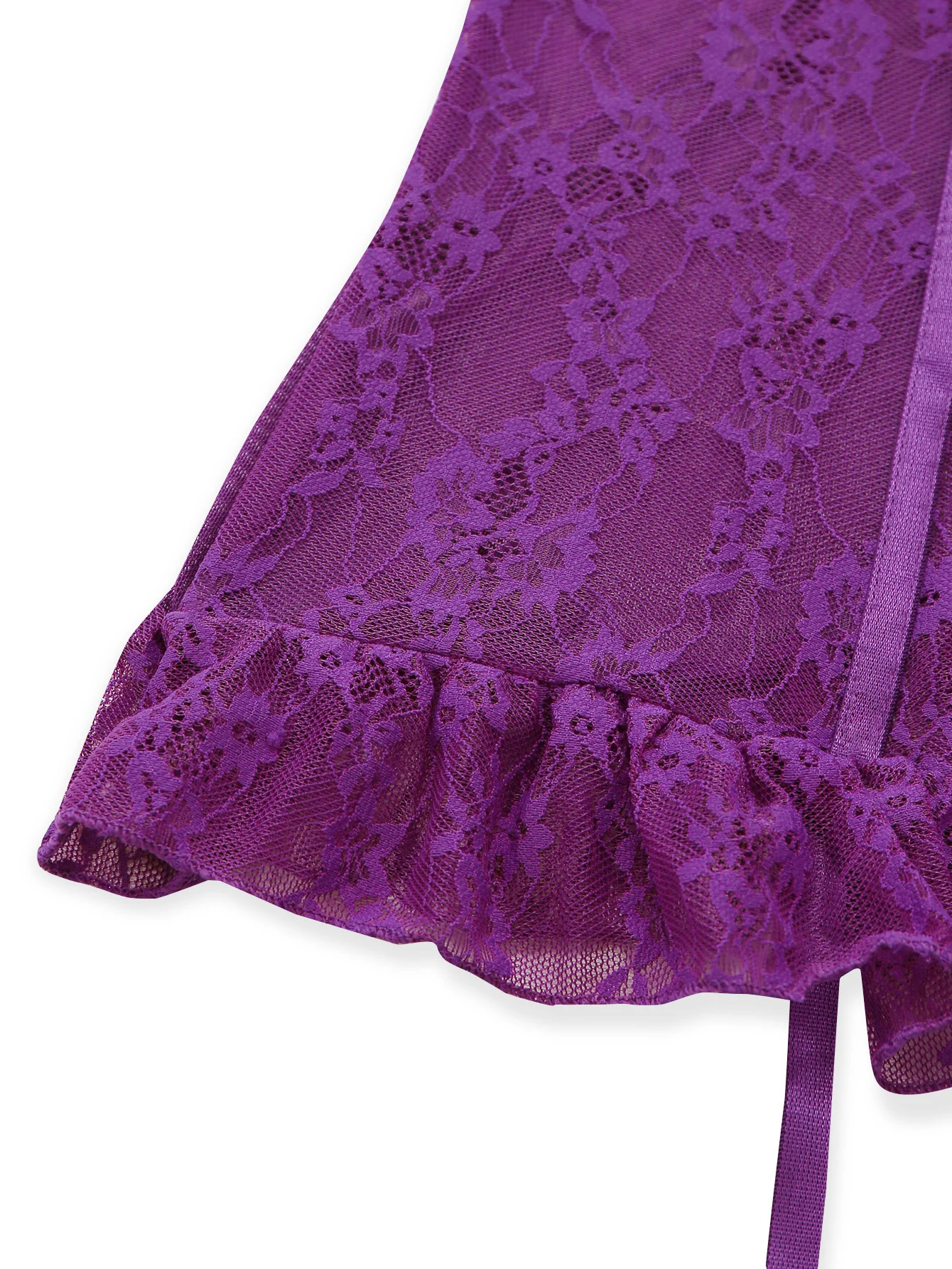3PCS Purple 1980s Lace Lingerie Set with Stockings - Image 6