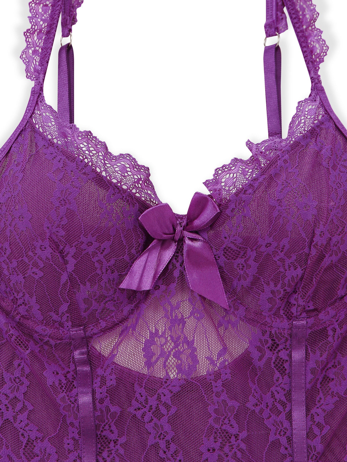 3PCS Purple 1980s Lace Lingerie Set with Stockings - Image 7