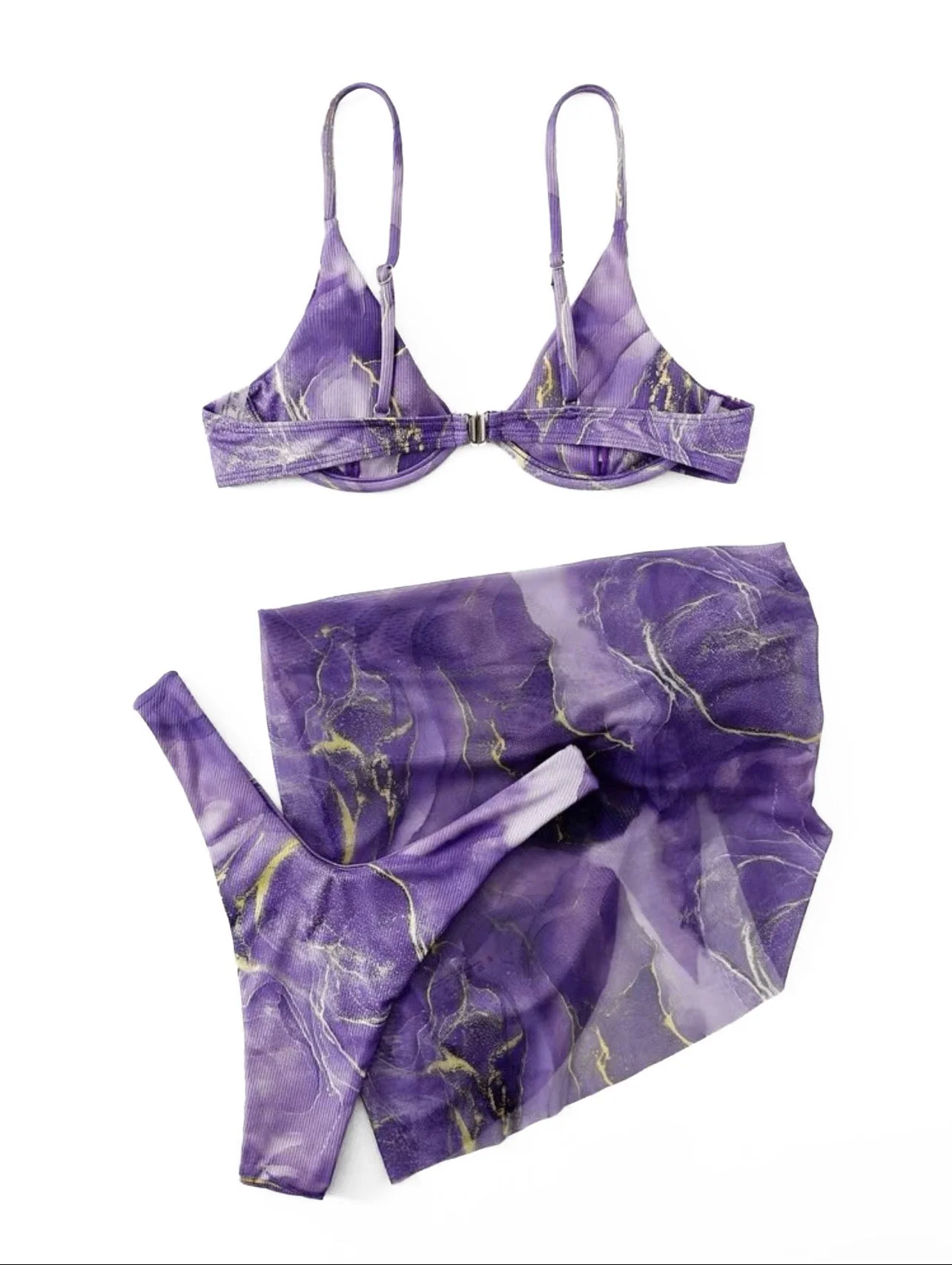 Purple 1980s Marble Triangle Bikini Set & Cover-Up - Image 6
