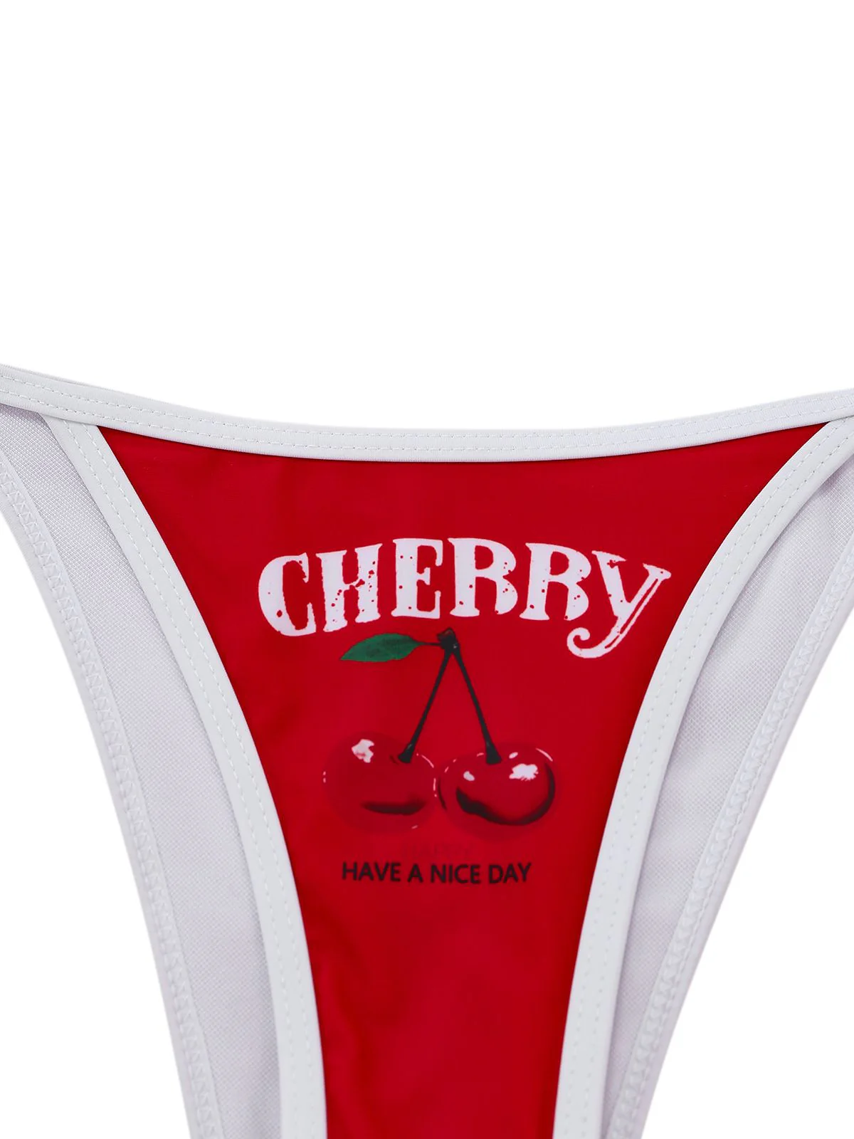 3PCS Red 1950s Cherry Print Tie-Up Bikini Set - Image 5