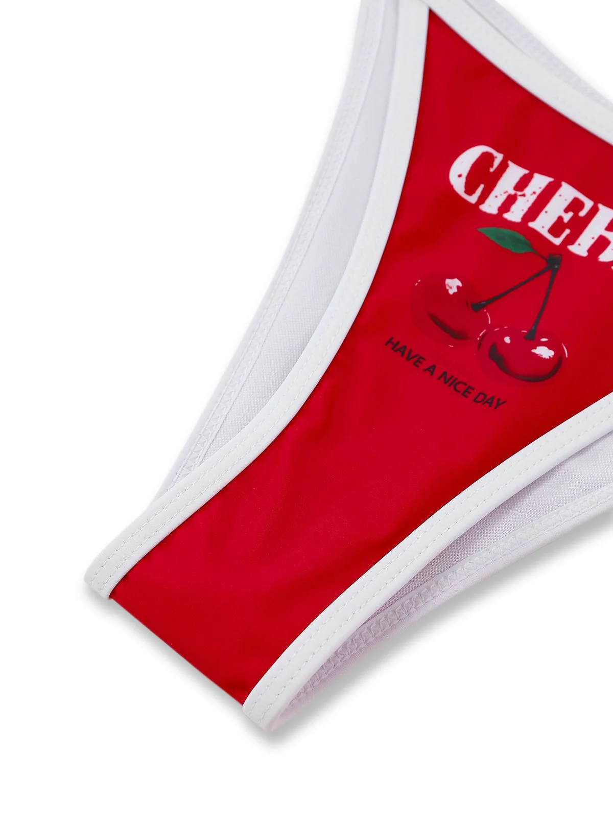 3PCS Red 1950s Cherry Print Tie-Up Bikini Set - Image 6