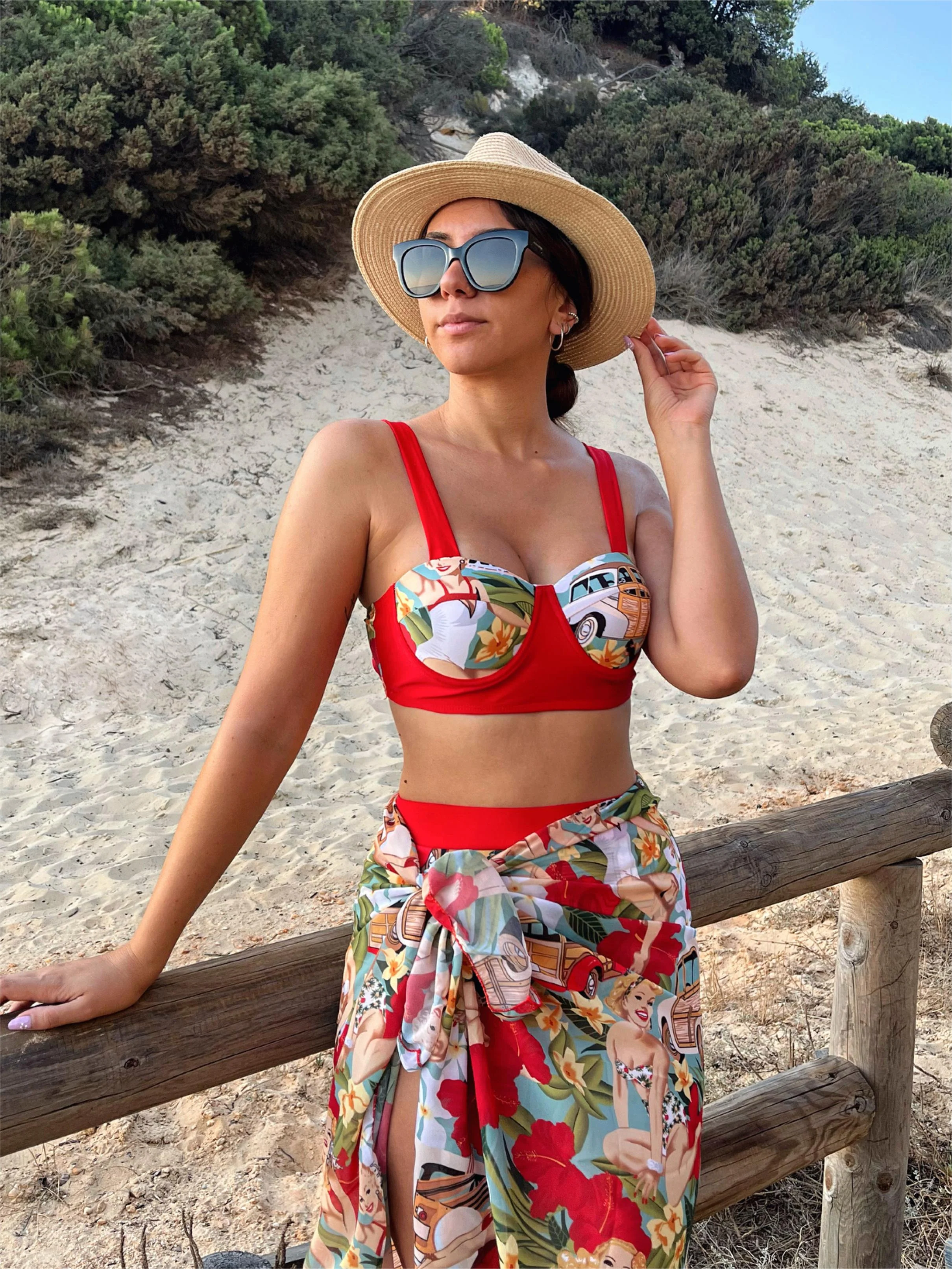3PCS 1960s Red Retro Lady Bikini Set - Image 8