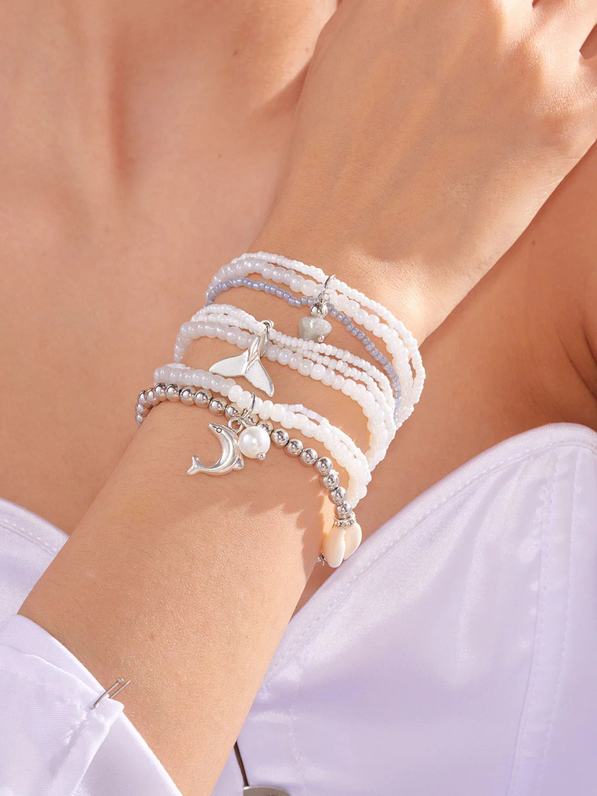 3PCS Shell Dolphin Charm Beach Bracelet Set - Image 5