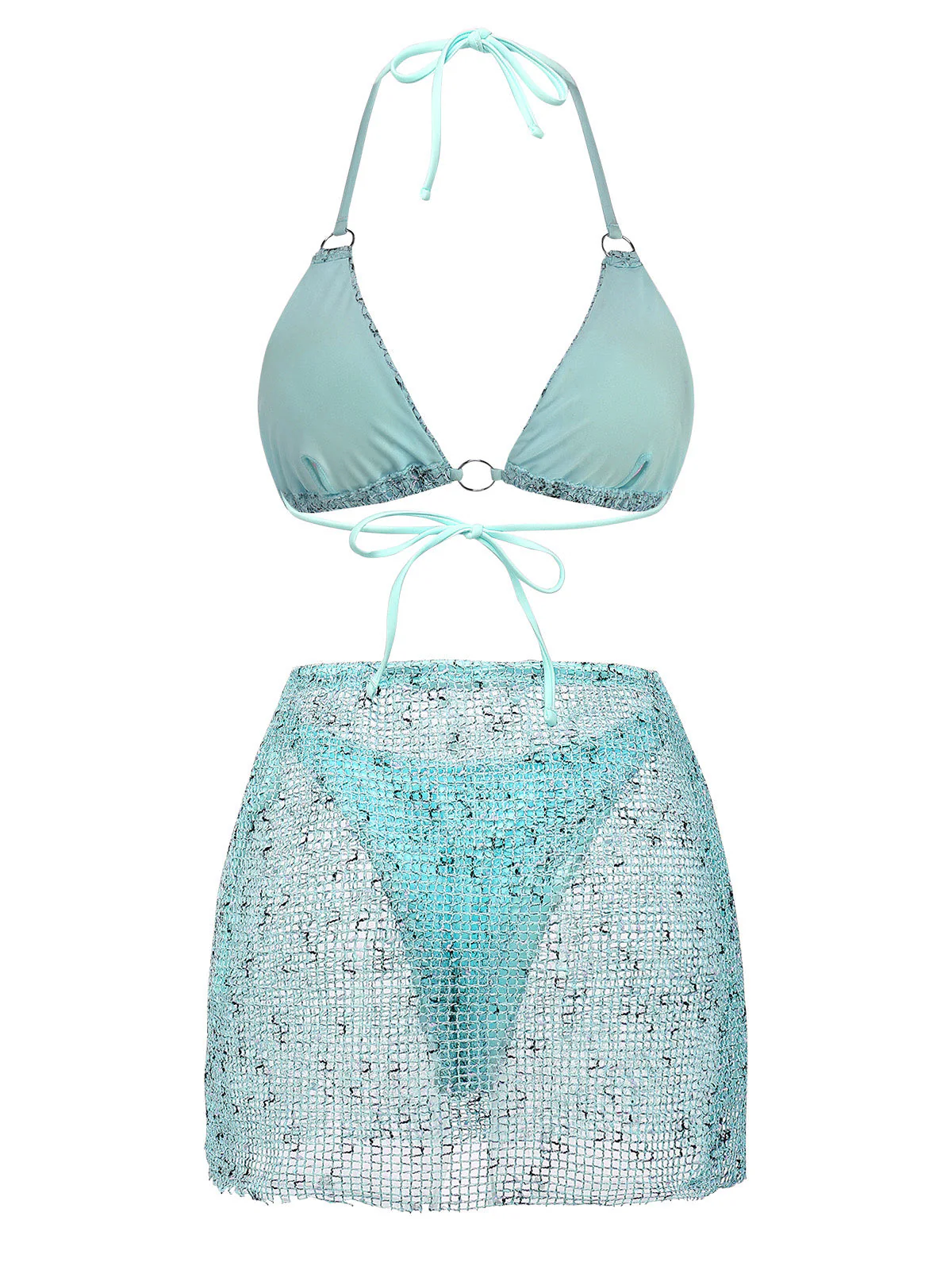 3PCS Y2K Crochet Sequin Halter Tie Triangle Bikini Set & Cover-Up - Image 3