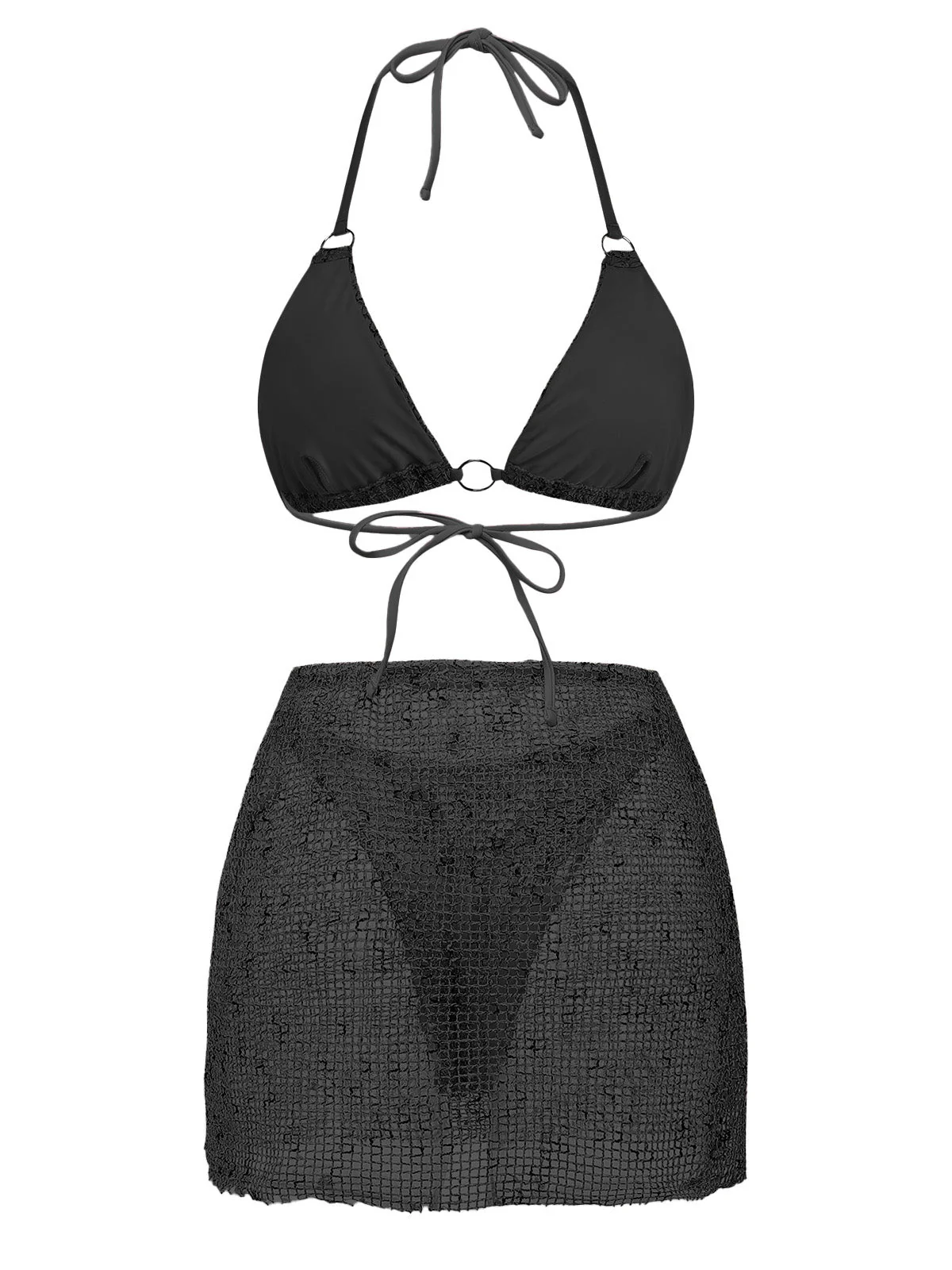 3PCS Y2K Crochet Sequin Halter Tie Triangle Bikini Set & Cover-Up - Image 5