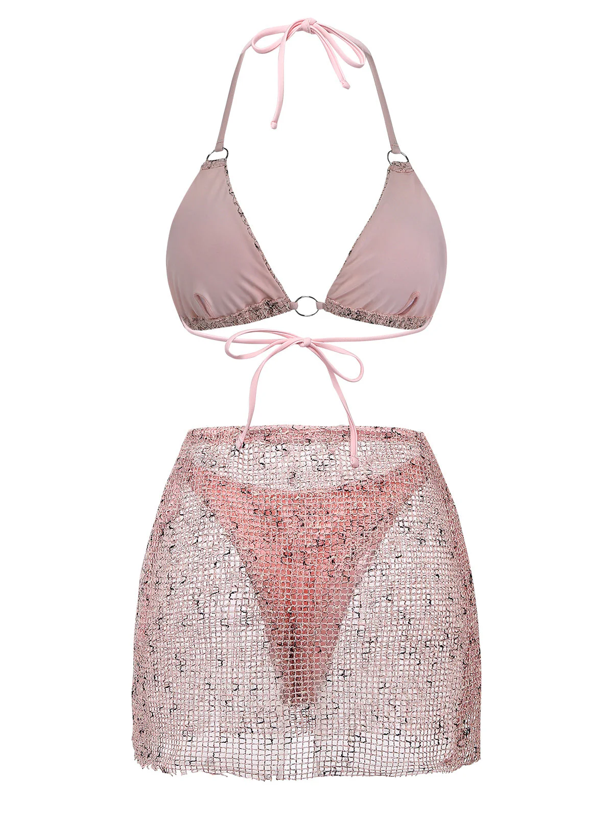 3PCS Y2K Crochet Sequin Halter Tie Triangle Bikini Set & Cover-Up - Image 7