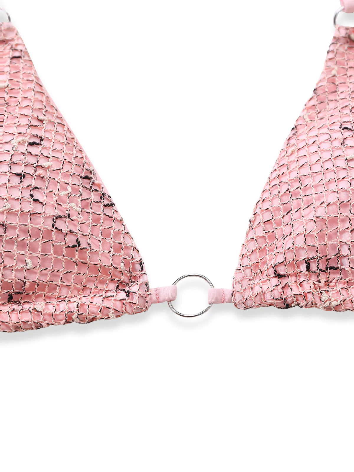 3PCS Y2K Crochet Sequin Halter Tie Triangle Bikini Set & Cover-Up - Image 8
