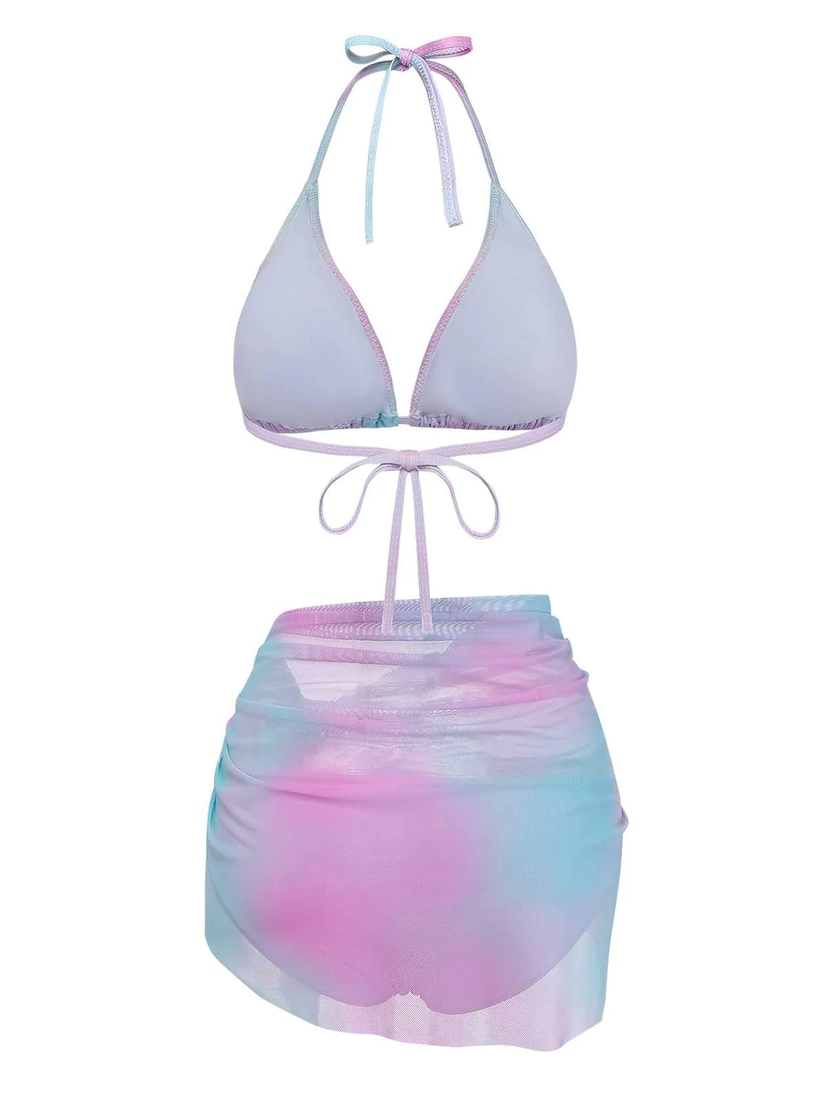 3PCS Y2K Halter Ombre Bikini Set & Cover-Up - Image 3