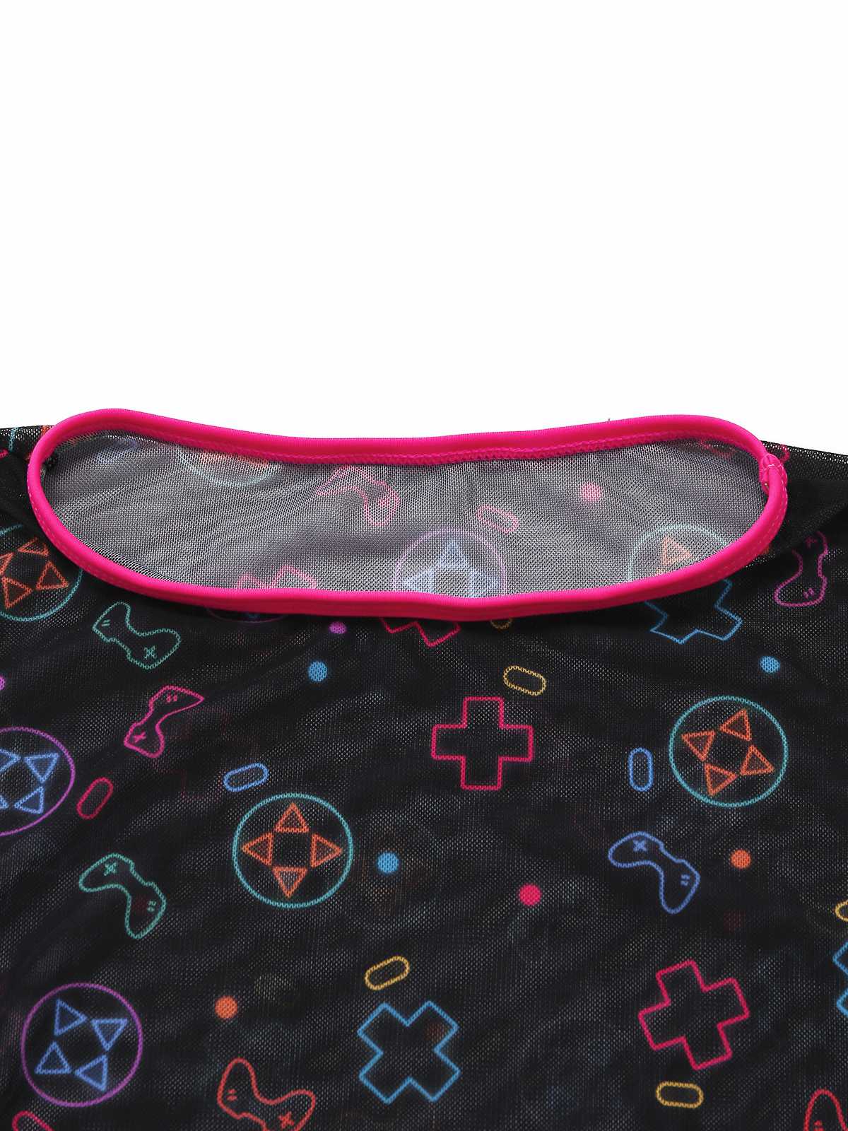 3PCS Y2K Solid Bikini Set & Neon Gaming Print Mesh Cover-Up - Image 6