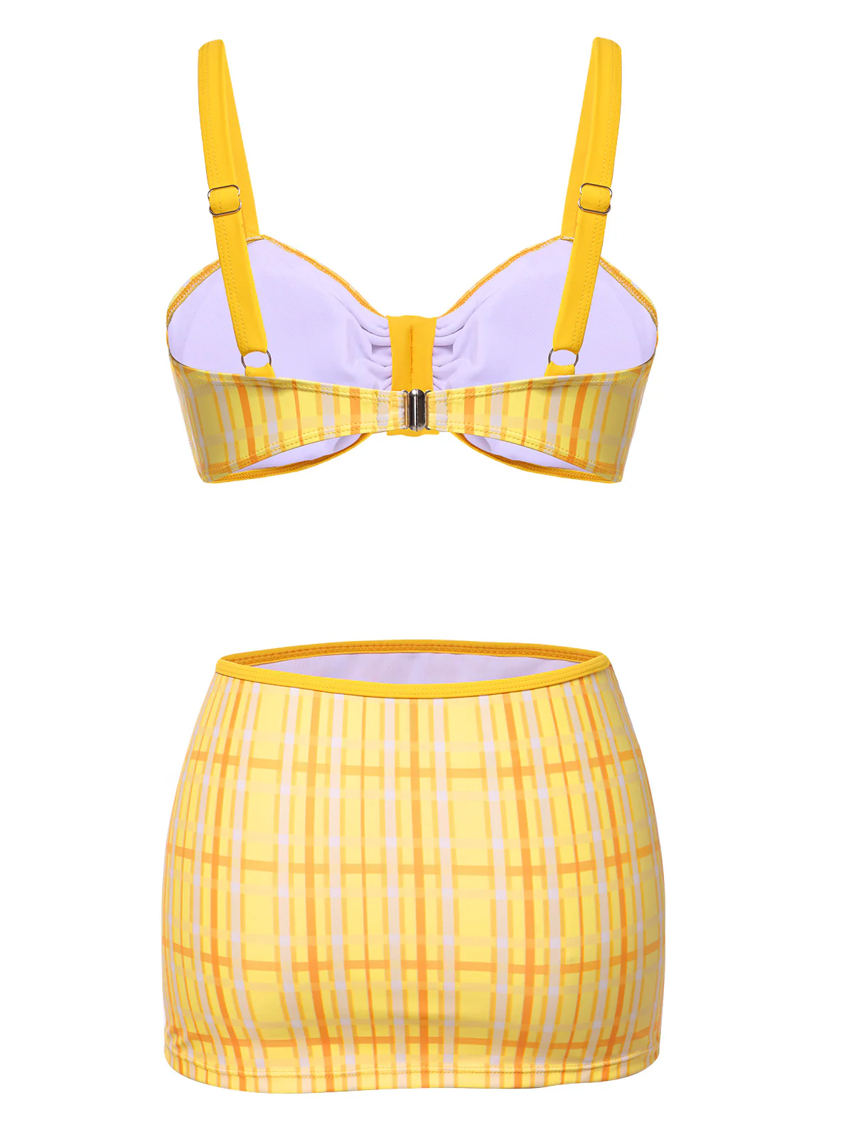3PCS Yellow 1950s Plaid Bikini Set - Image 2