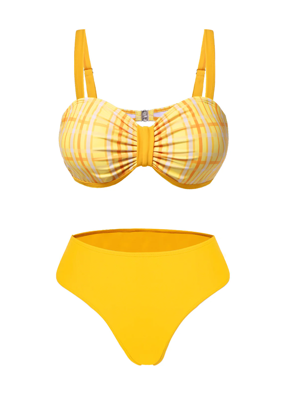 3PCS Yellow 1950s Plaid Bikini Set - Image 3