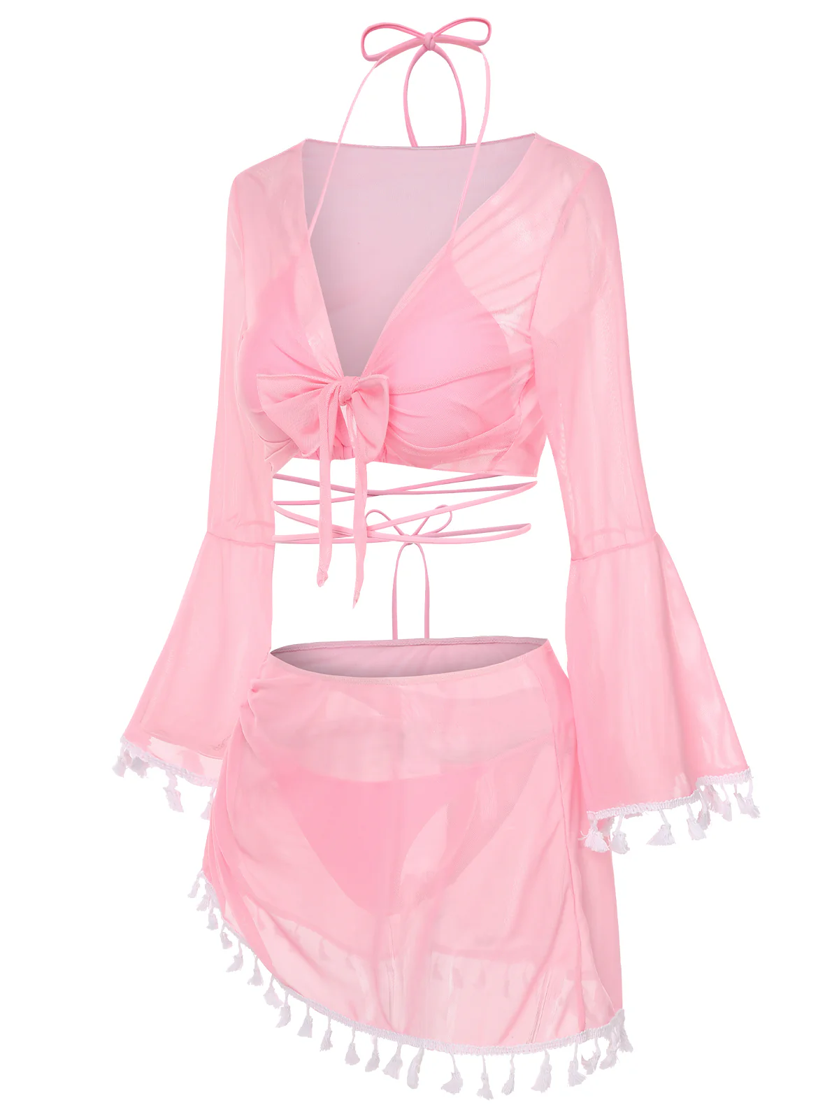 4PCS  1940s Fringe V-Neck Swimsuit & Cover-Up - Image 2
