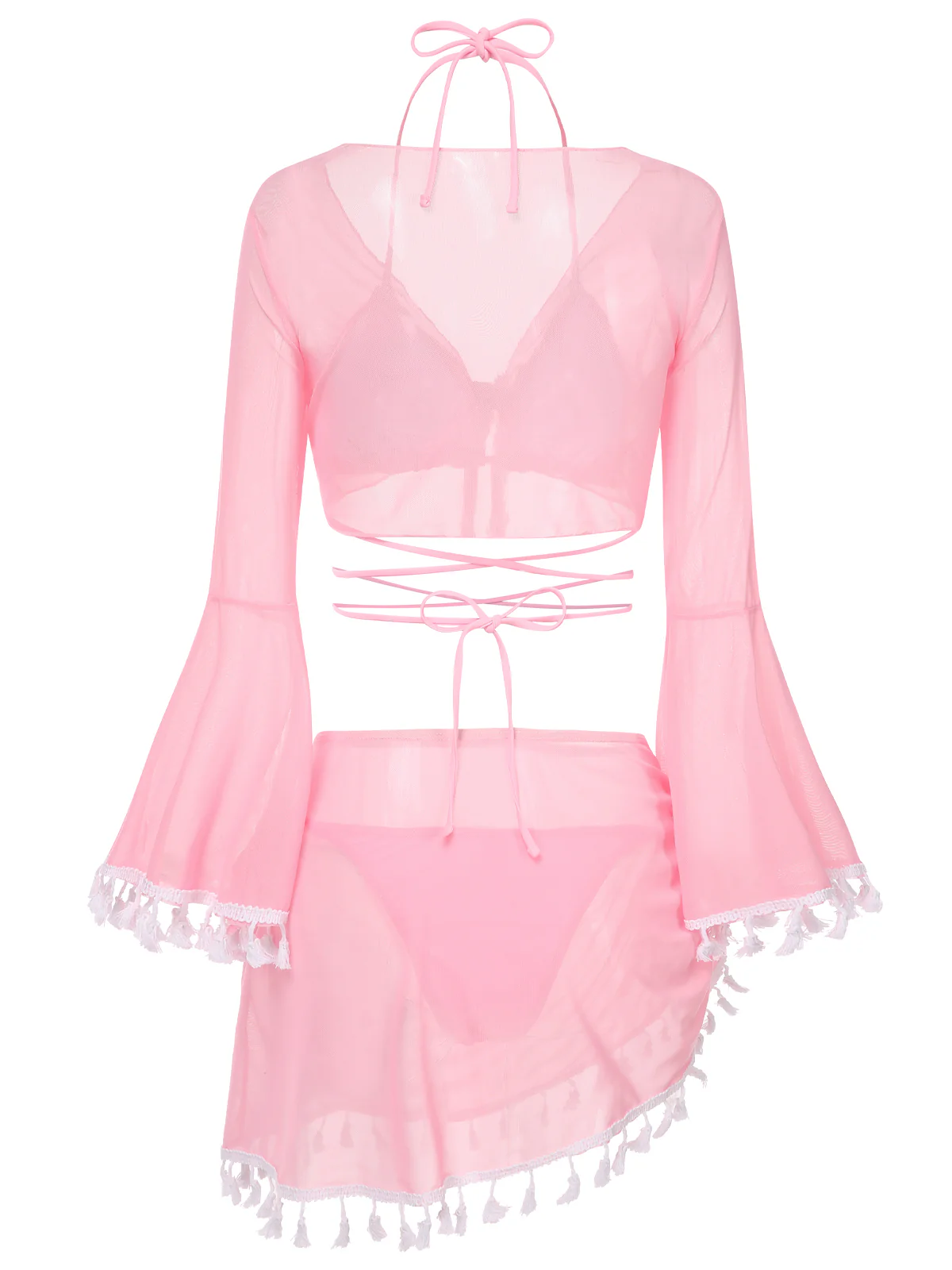 4PCS  1940s Fringe V-Neck Swimsuit & Cover-Up - Image 3