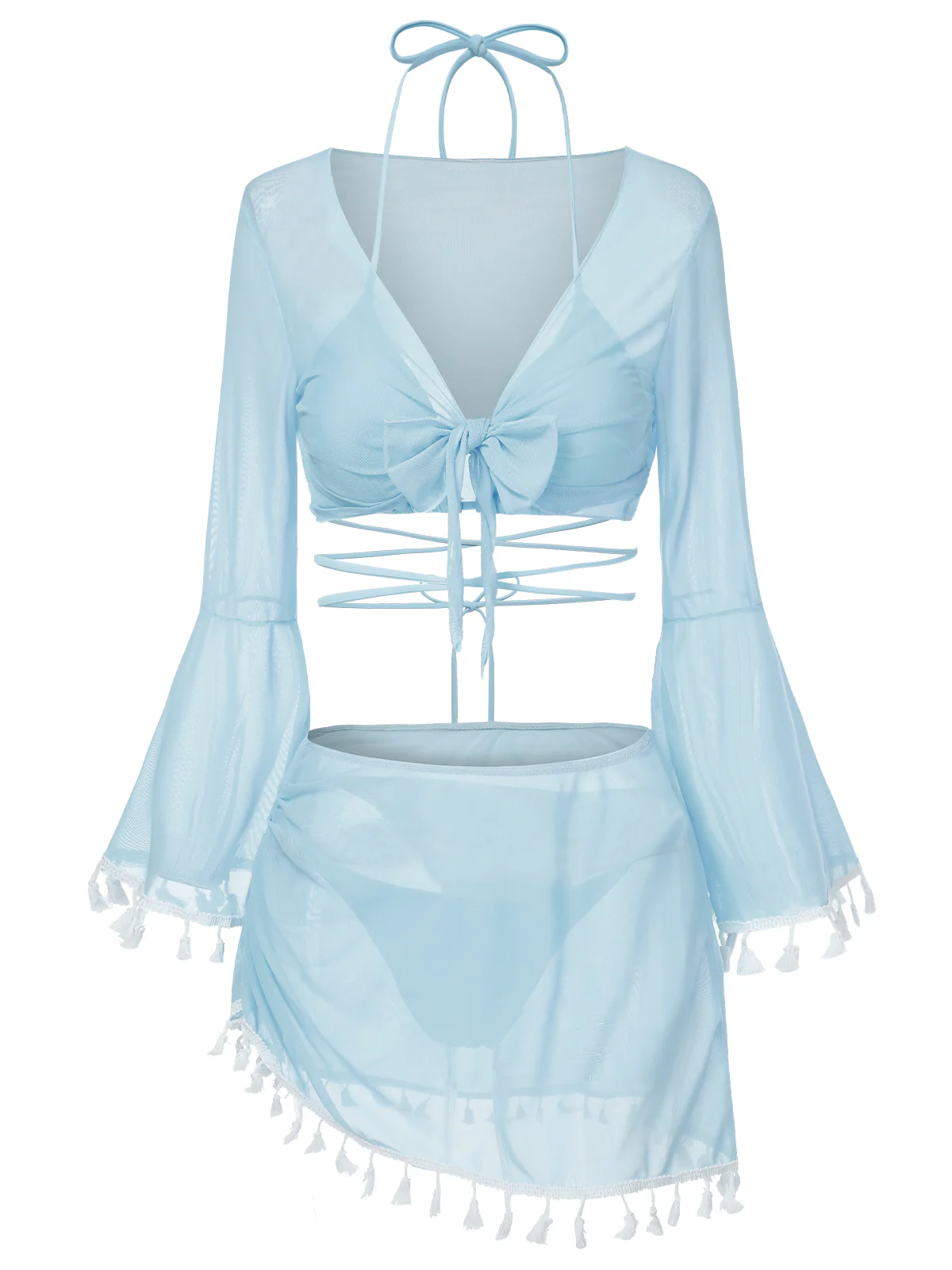 4PCS  1940s Fringe V-Neck Swimsuit & Cover-Up - Image 4