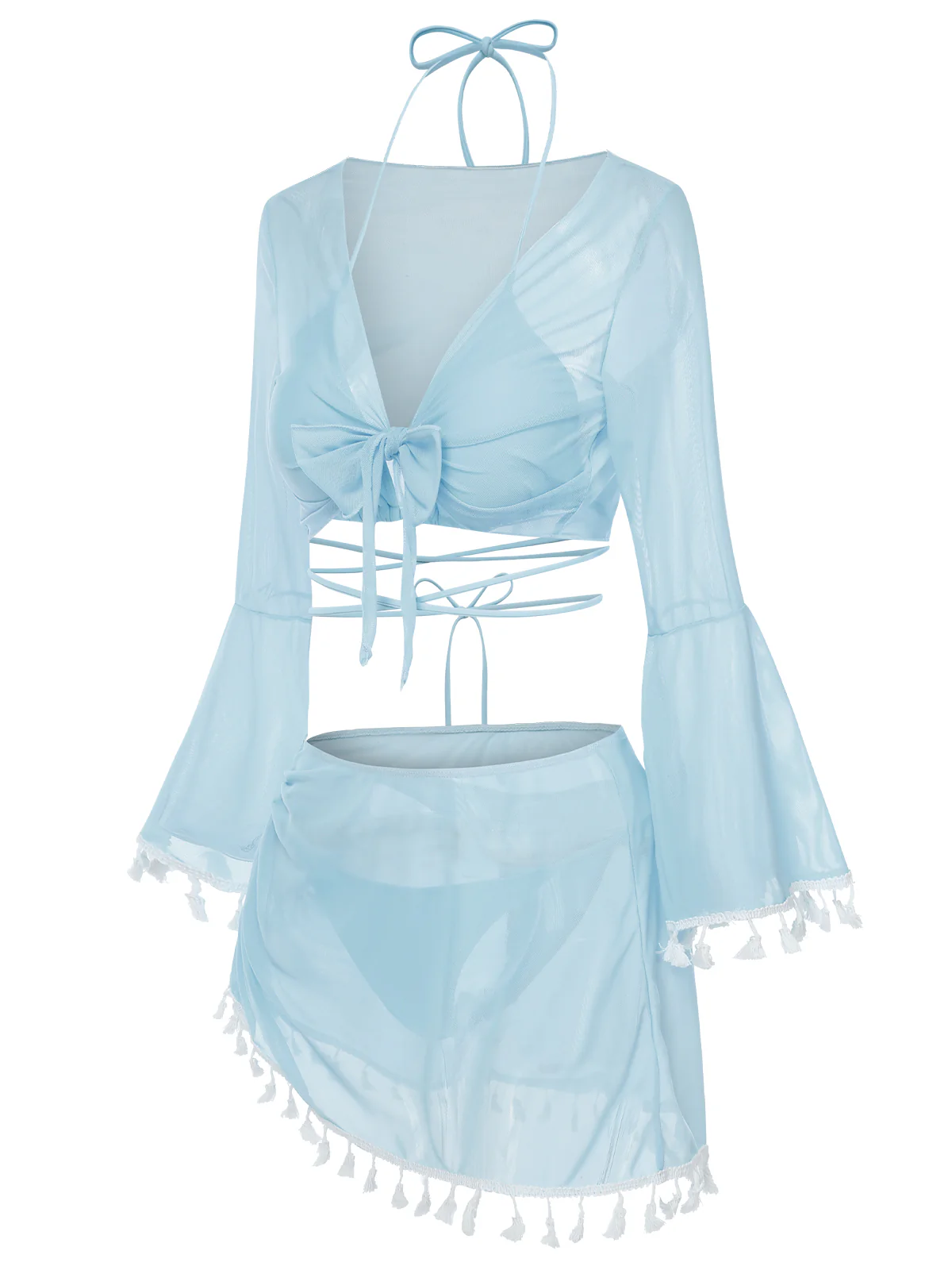 4PCS  1940s Fringe V-Neck Swimsuit & Cover-Up - Image 5