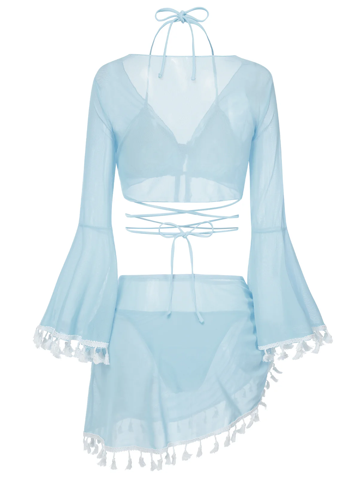 4PCS  1940s Fringe V-Neck Swimsuit & Cover-Up - Image 6