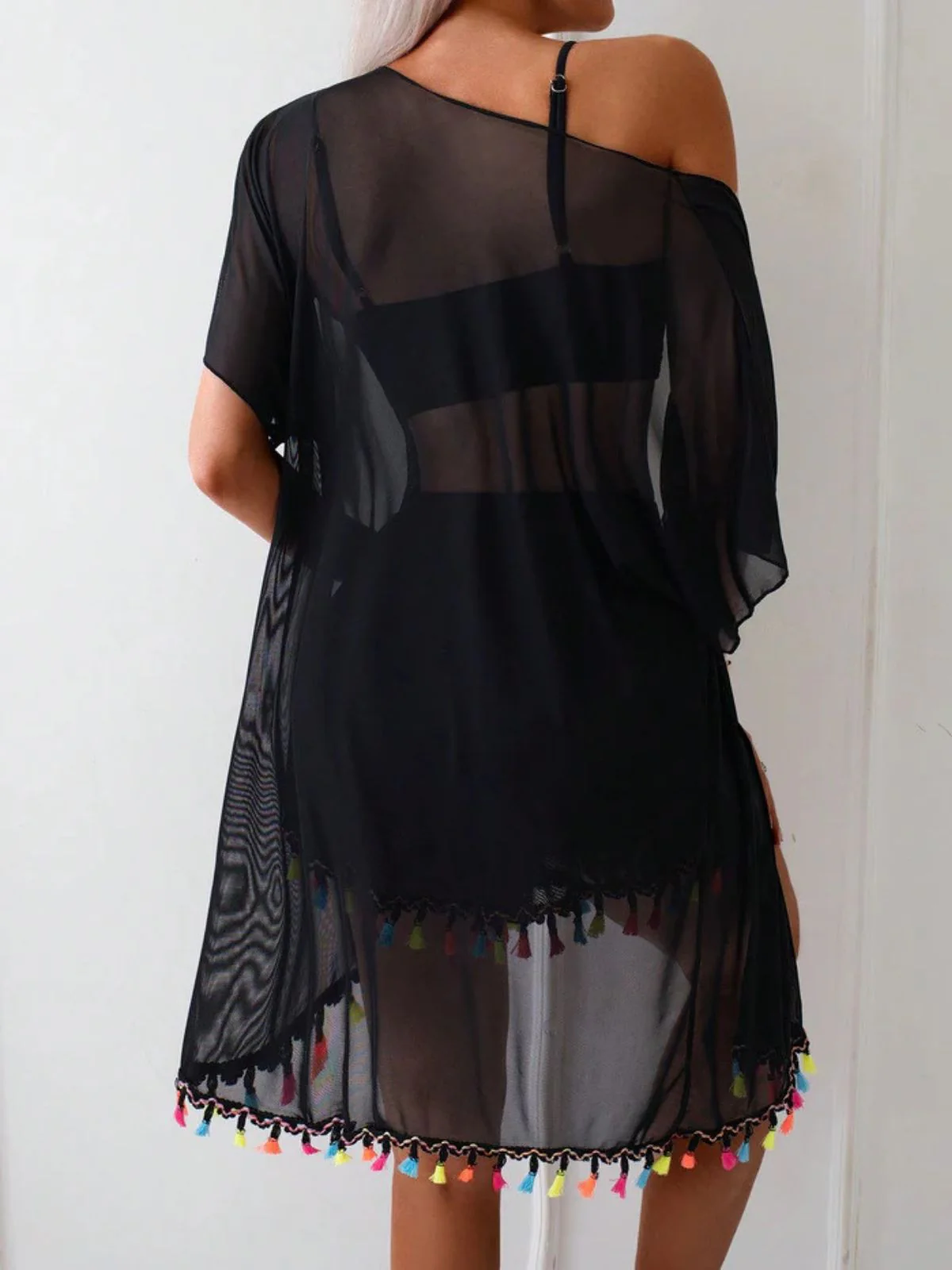 4PCS 1970s Boho Striped Bikini & Fringe Cover-Up Set - Image 8