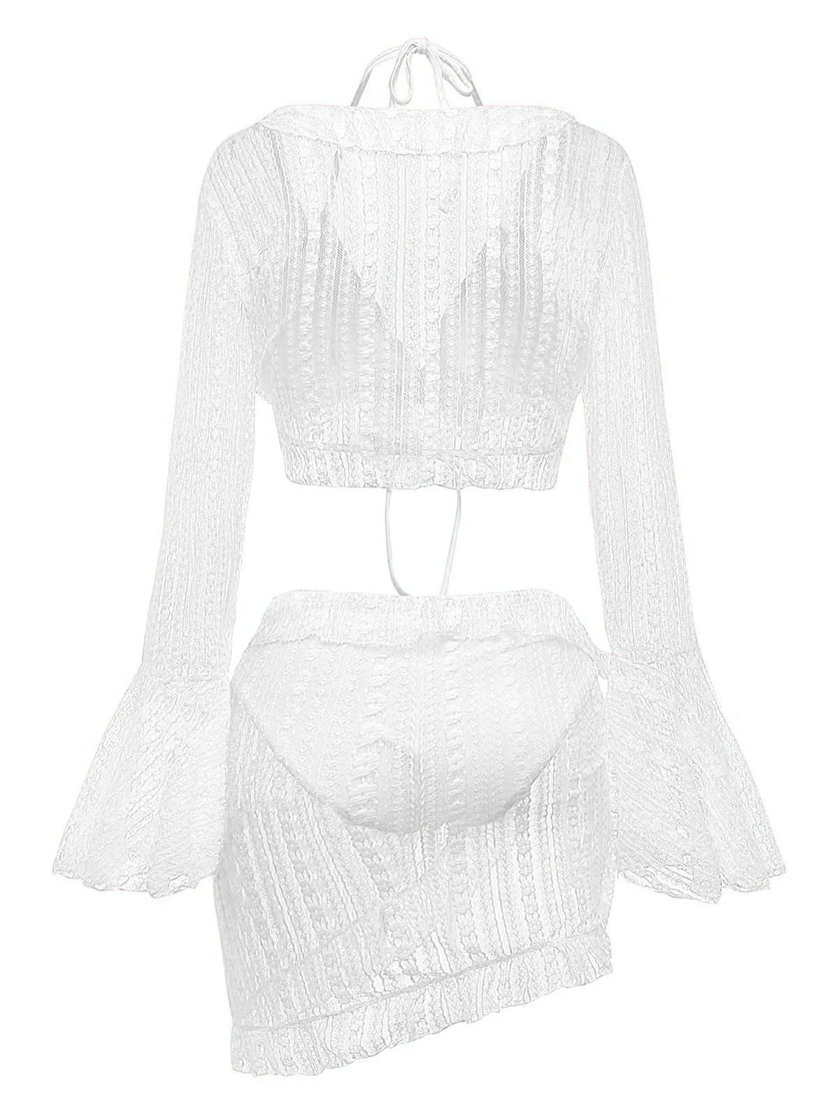 4PCS 1970s Halter Bikini Set & Sheer Bell Sleeve Cover-Up - Image 13