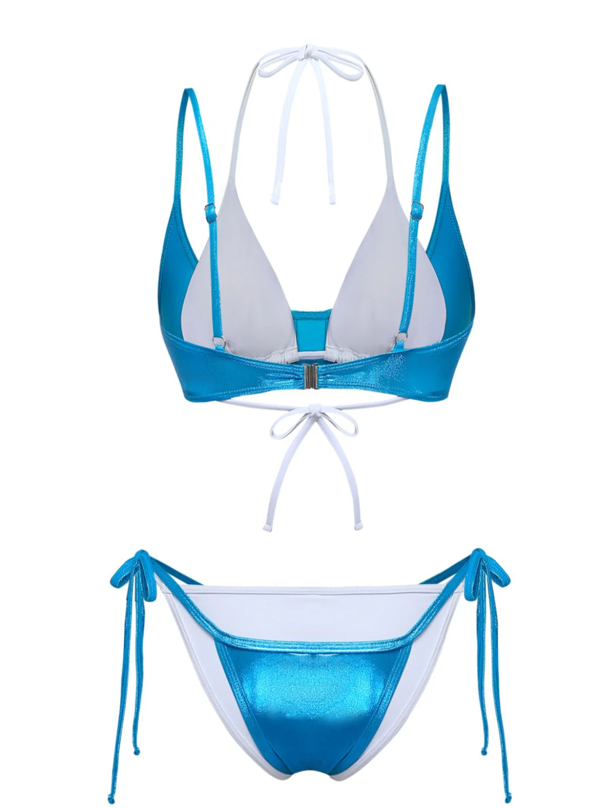 4PCS Teal & White 1950s Triangle String Bikini Set - Image 3