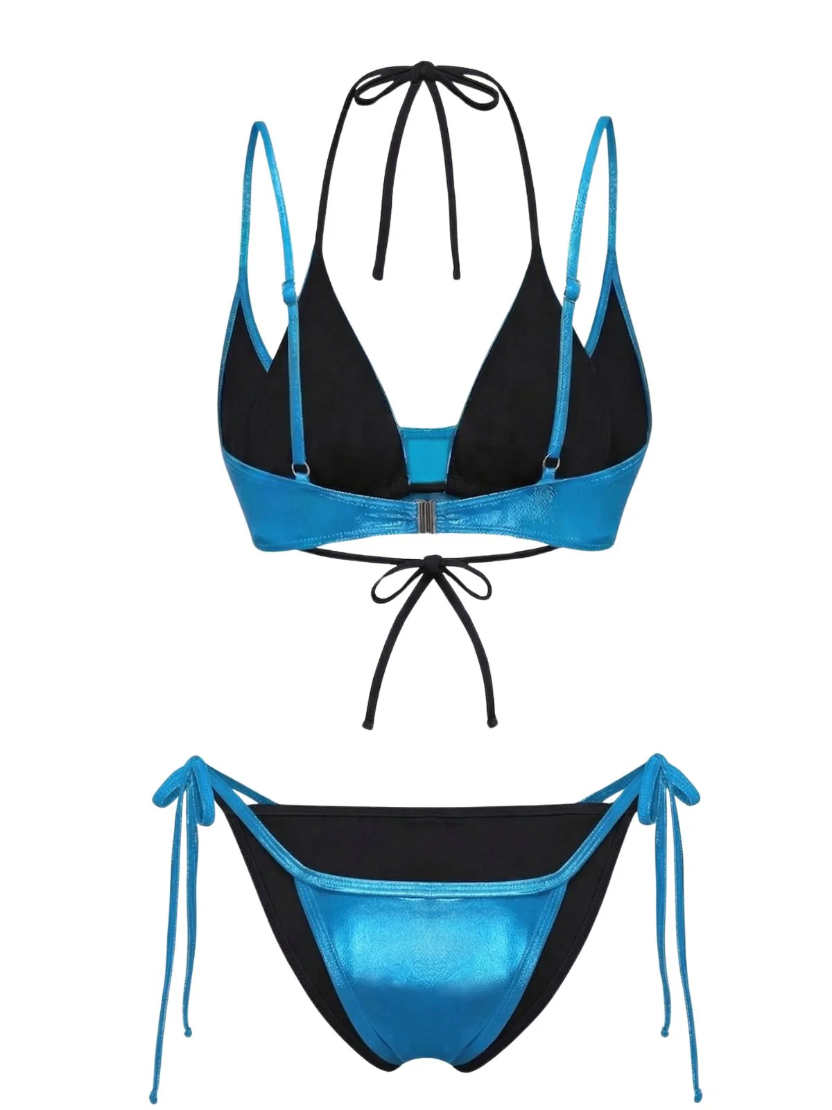 4PCS Teal & White 1950s Triangle String Bikini Set - Image 5