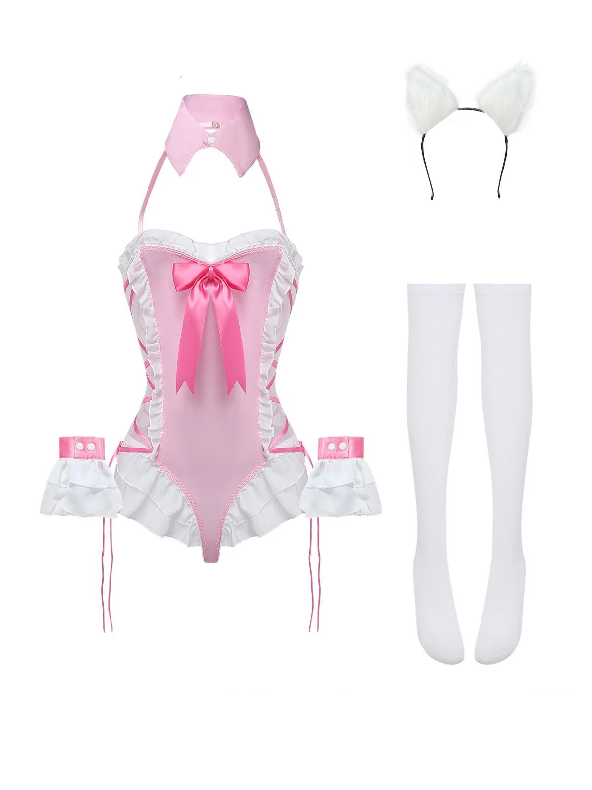 5PCS 1980s Bunny Girl Open Crotch Bodysuit Lingerie - Image 2
