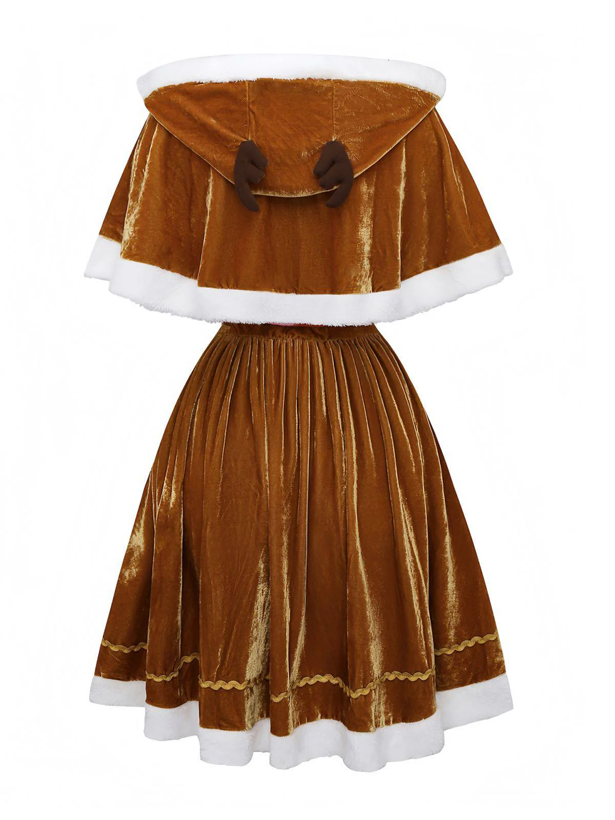 5PCS Brown 1940s Christmas Moose Cape & Velvet Dress - Image 4