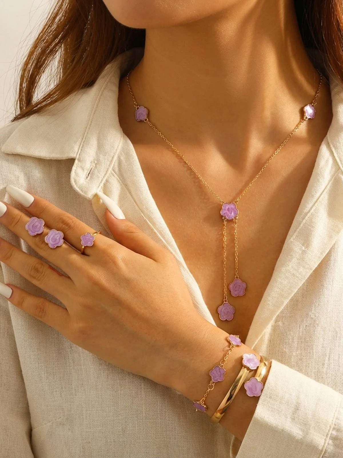 5PCS Five-Petal Flower Jewelry Set - Image 3