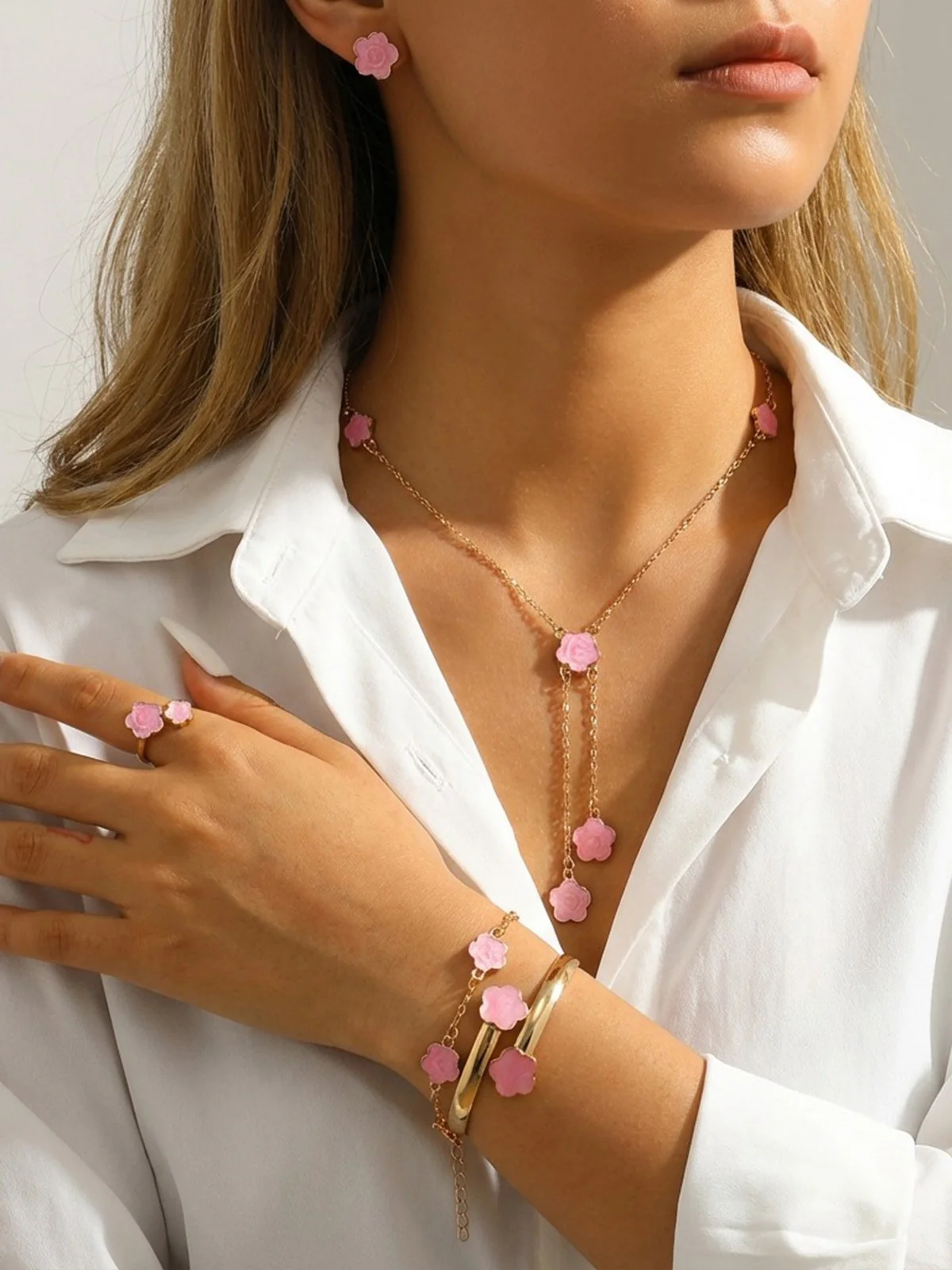 5PCS Five-Petal Flower Jewelry Set - Image 5
