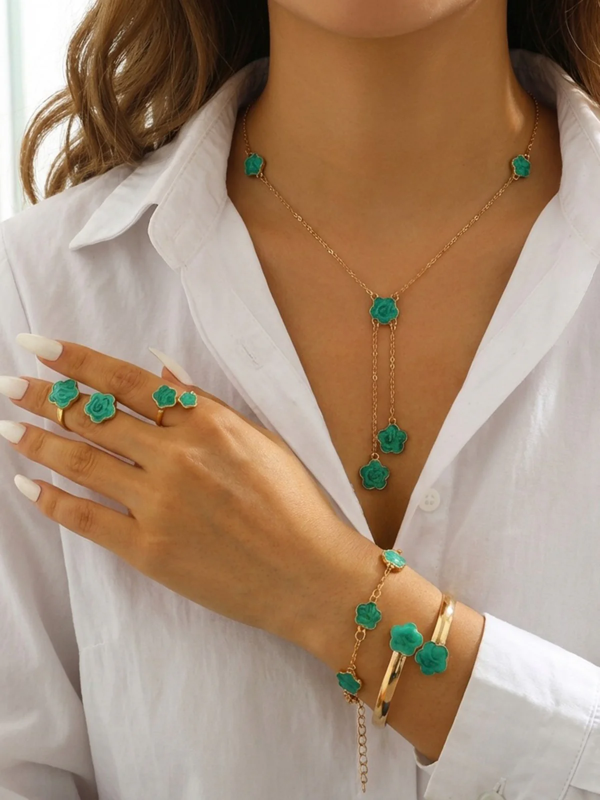 5PCS Five-Petal Flower Jewelry Set - Image 7