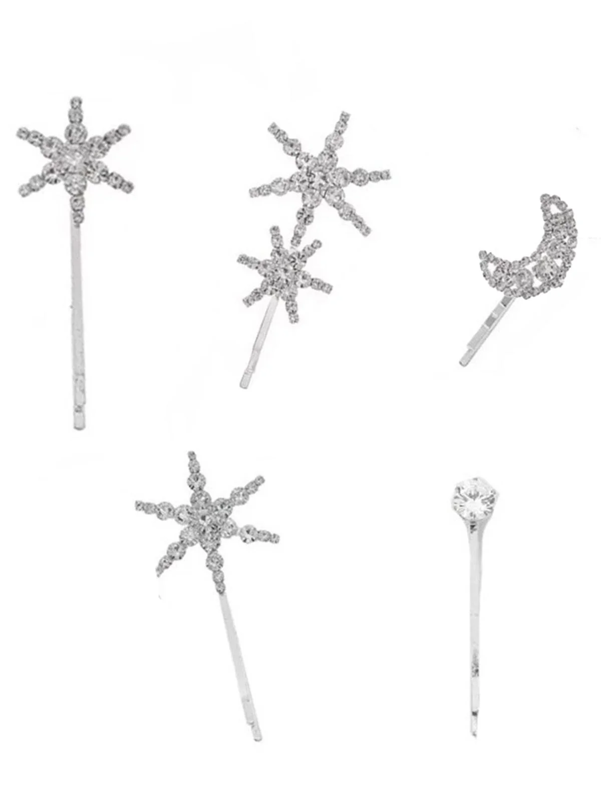 5PCS Silver Ses Crystal Star Moon HairPin Set - Image 2