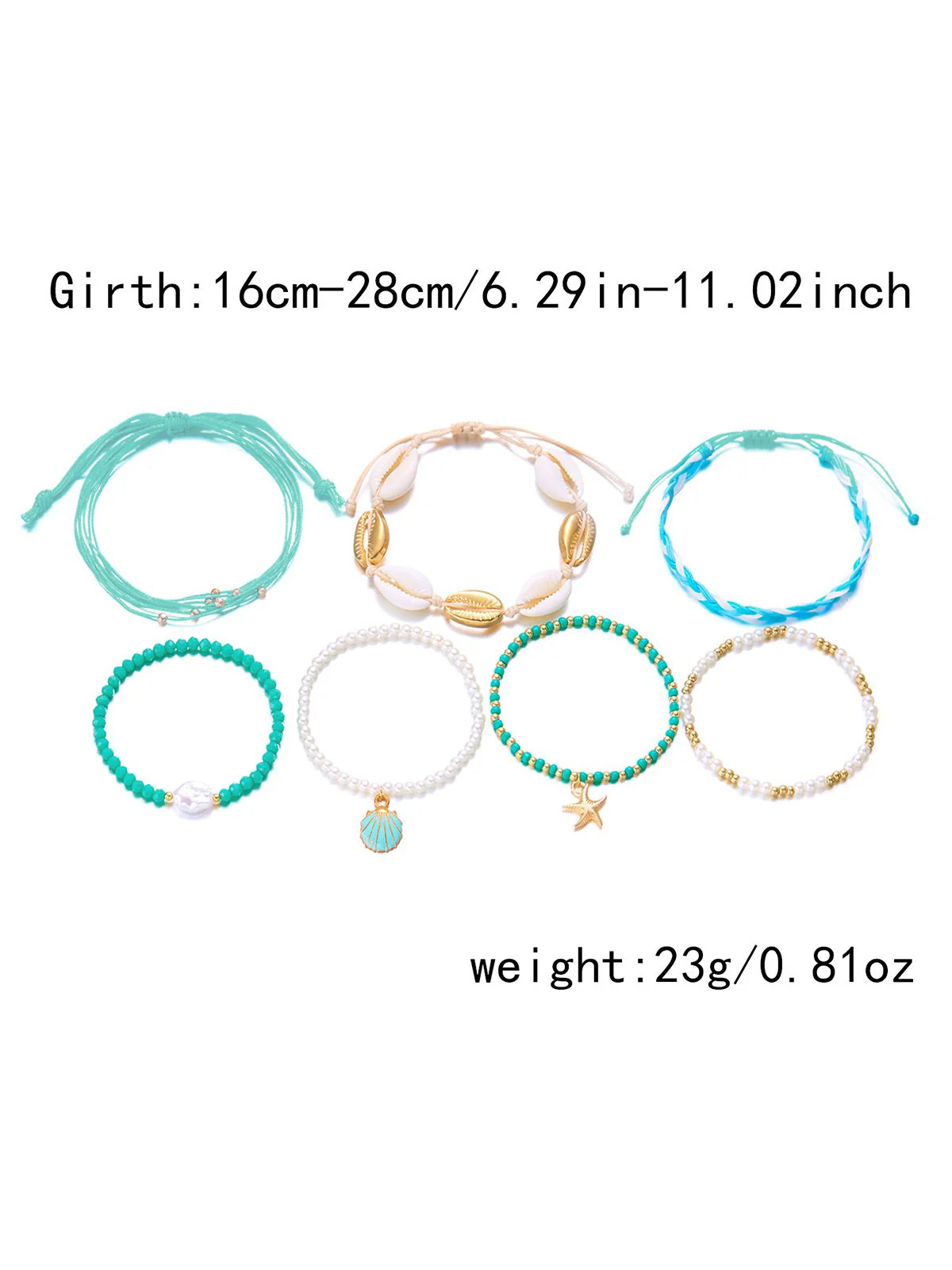 7PCS Blue Shell Beaded Braided Layered Bracelet Set - Image 2