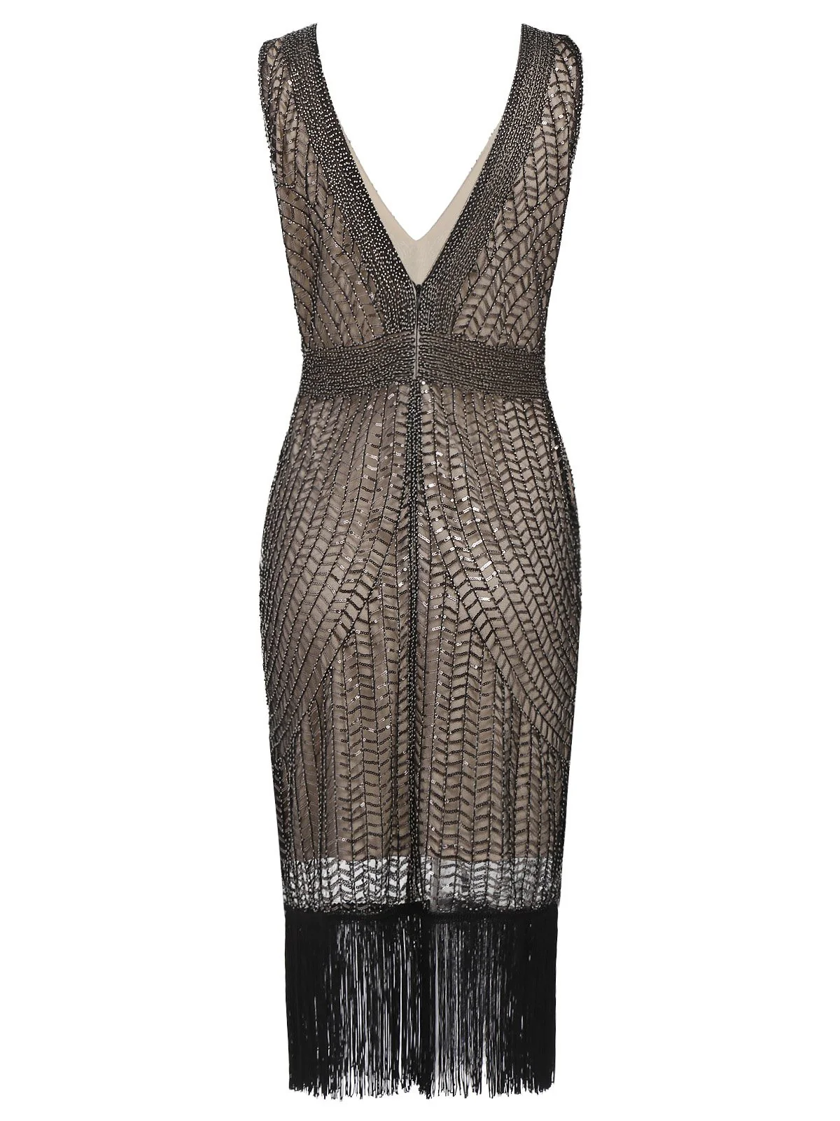 Apricot 1920s Sequin Fringe Flapper Dress - Image 3