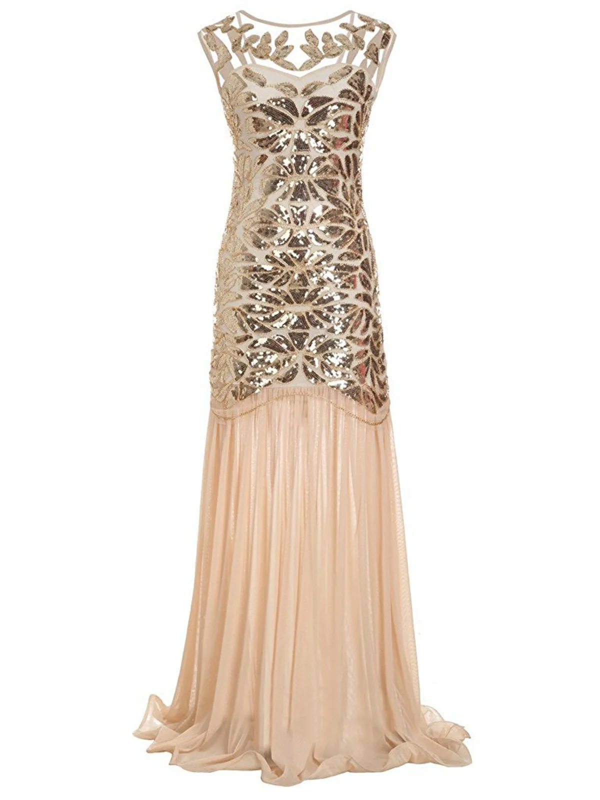 Apricot 1920s Sequin Maxi Flapper Dress - Image 2