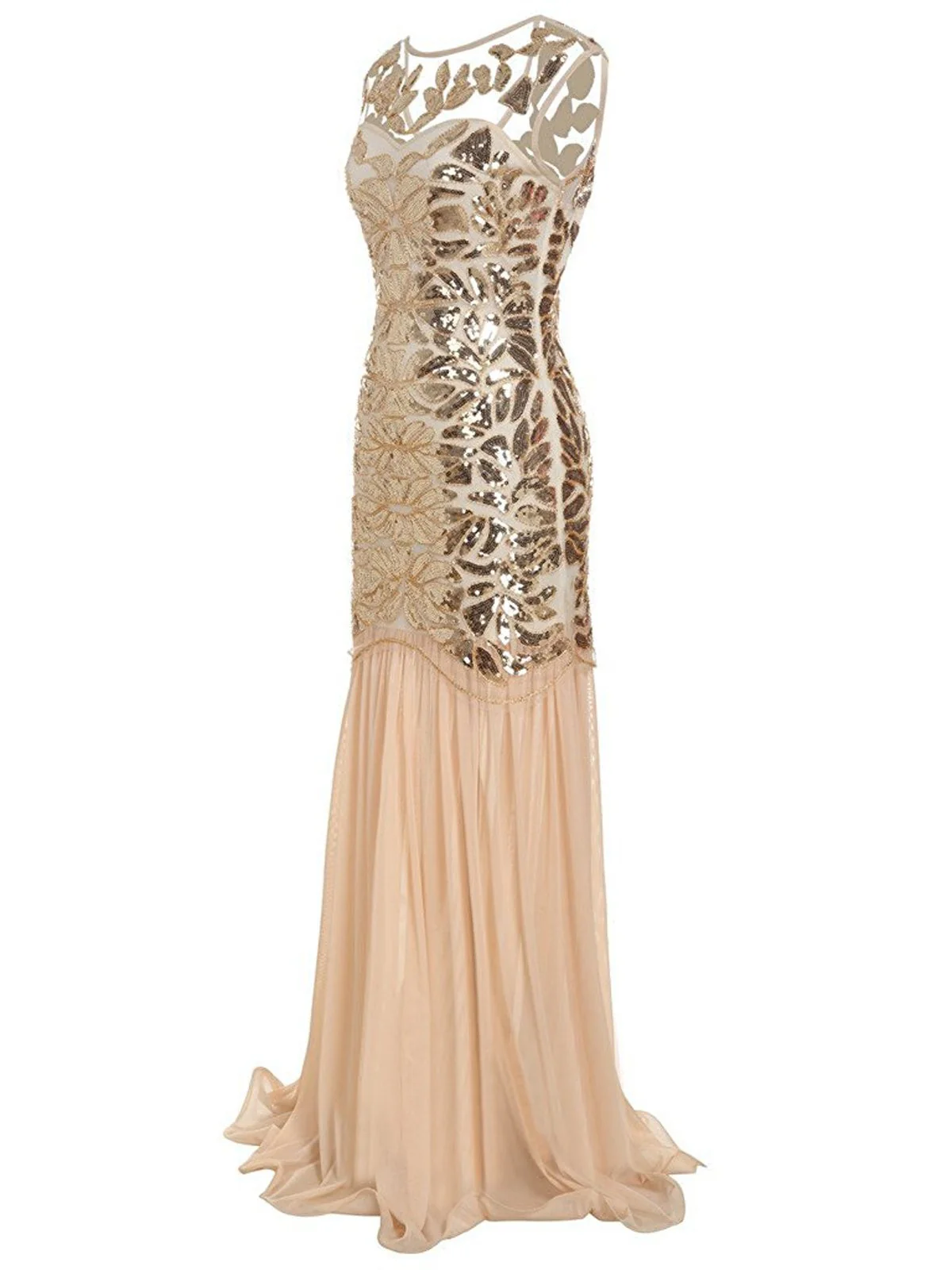 Apricot 1920s Sequin Maxi Flapper Dress - Image 3