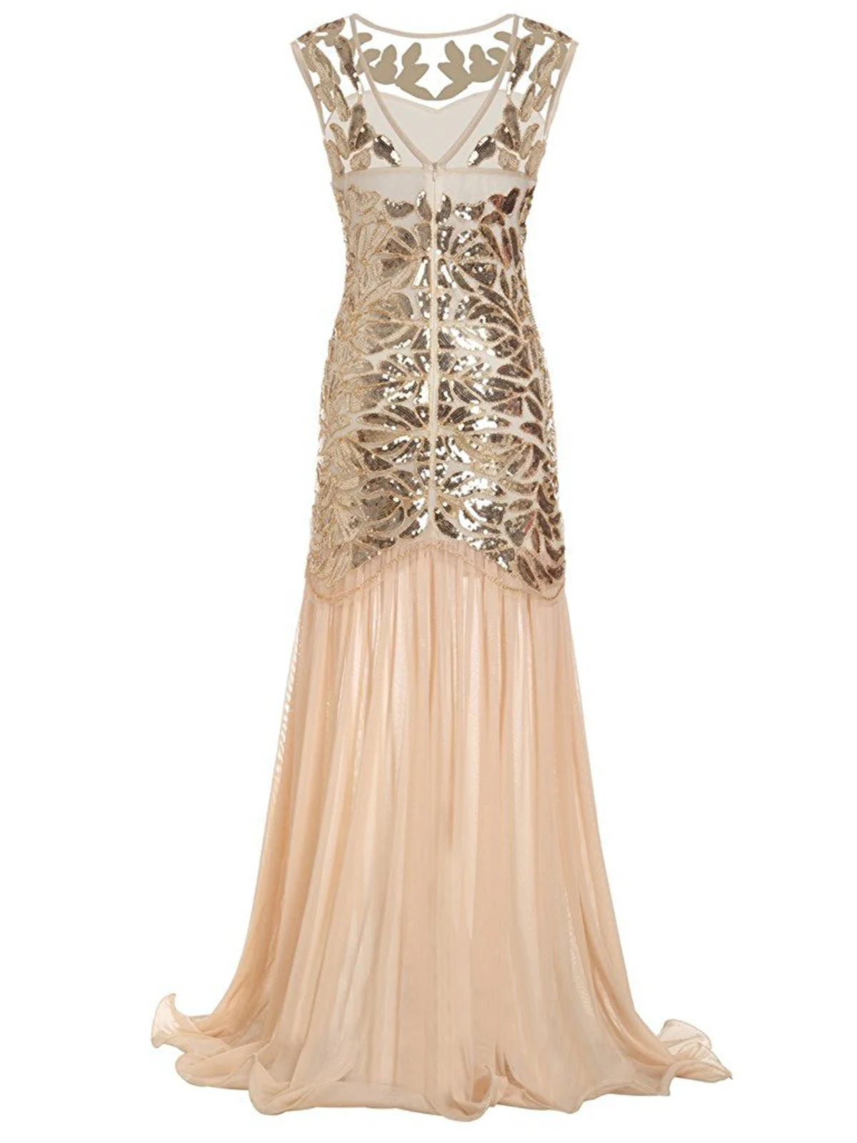Apricot 1920s Sequin Maxi Flapper Dress - Image 4