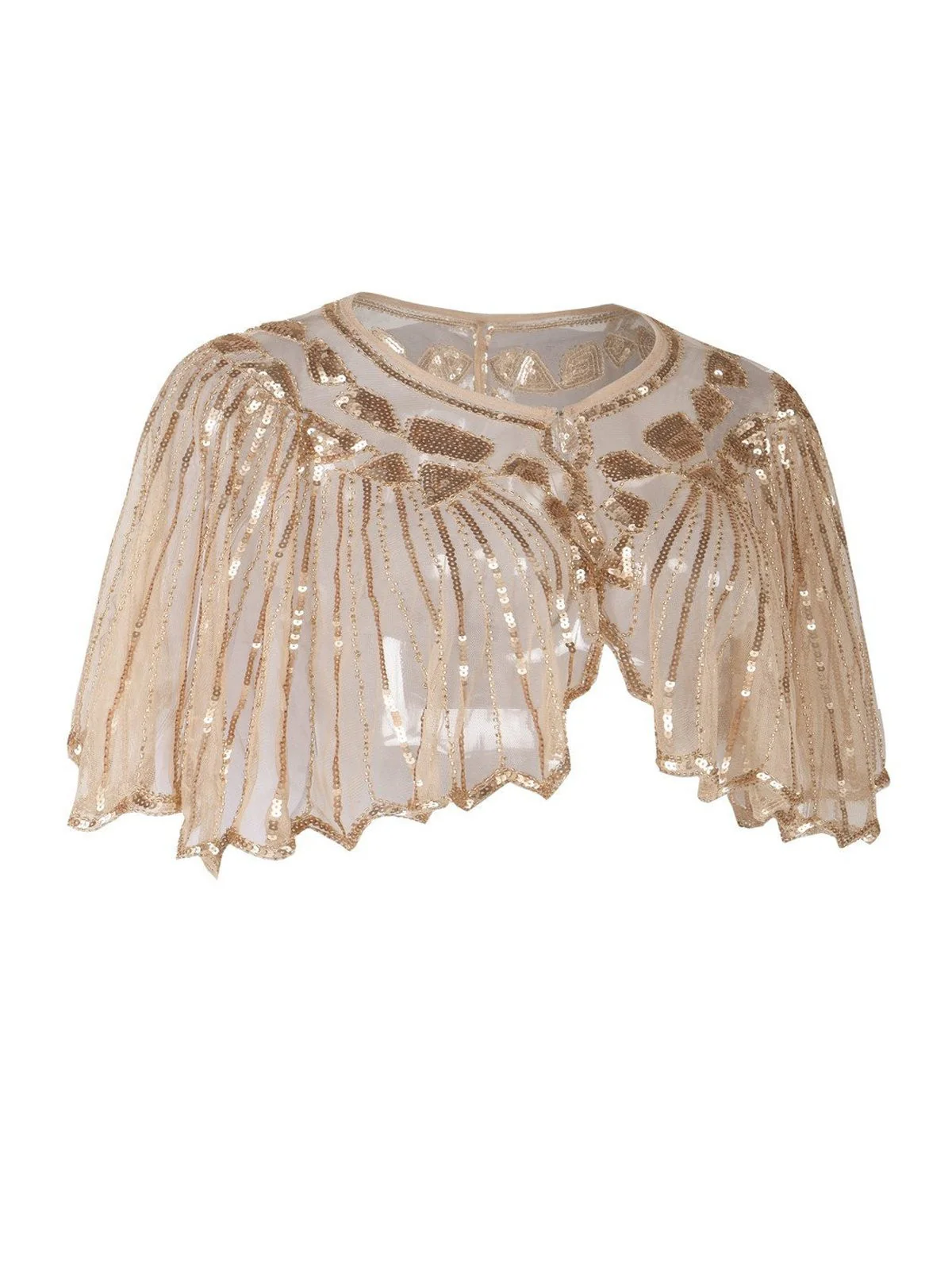 Apricot 1920s Shawl Beaded Sequin Cape - Image 2