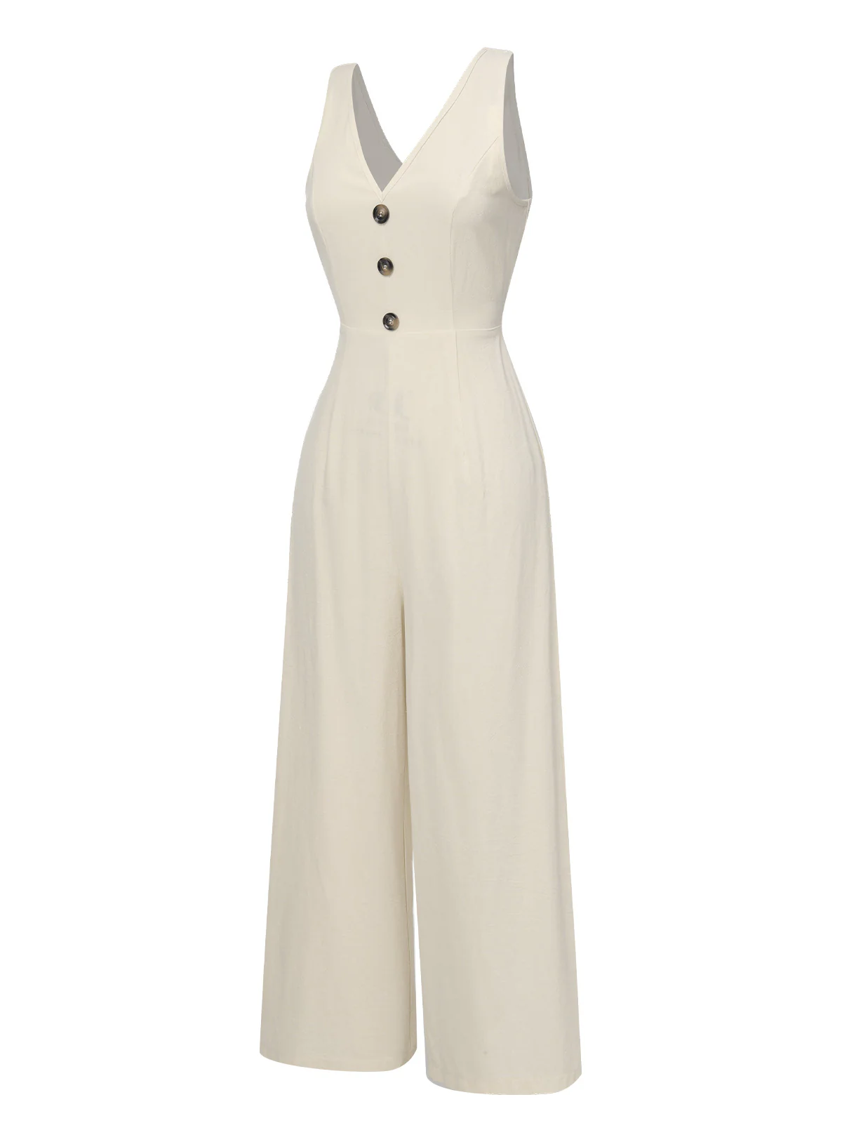 Apricot 1930s Solid Button Bow Jumpsuit - Image 2