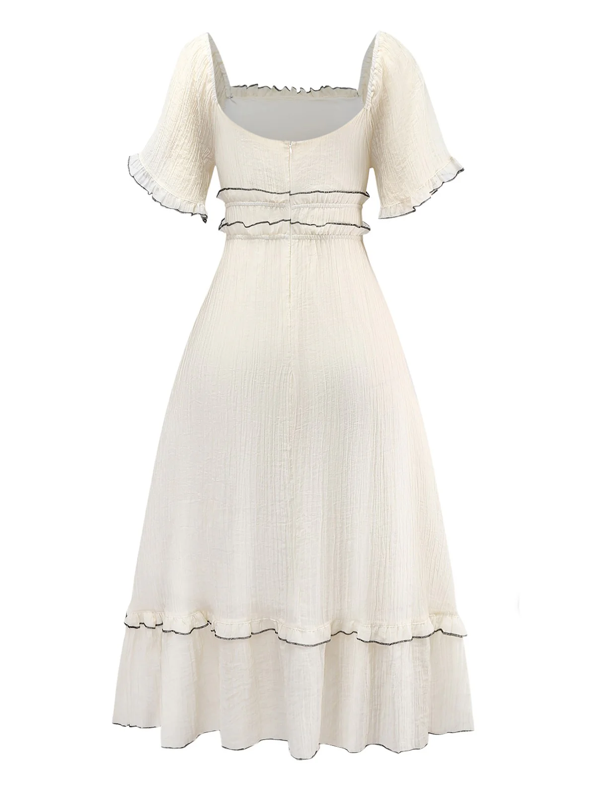 Apricot 1930s Square Neck Textured Binding Dress - Image 2