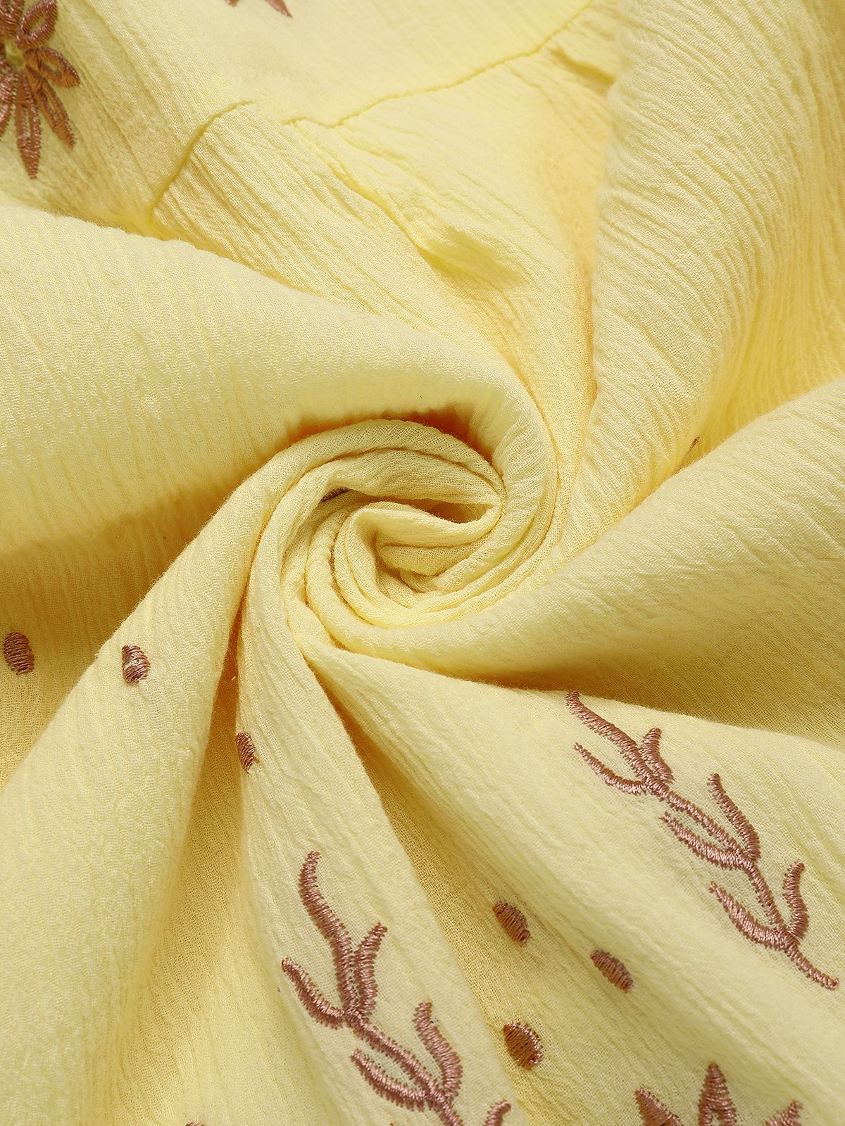 Yellow 1930s V-Neck Embroidered Floral Dress - Image 4