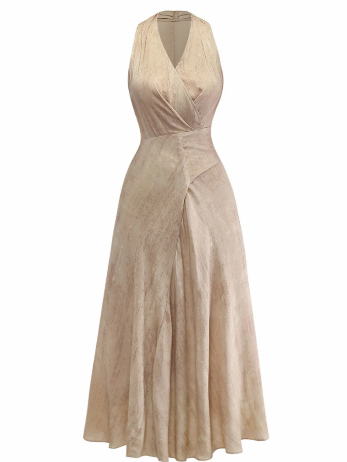 Apricot 1940s Linen V-Neck Sleeveless Belted Maxi Dress - Image 2