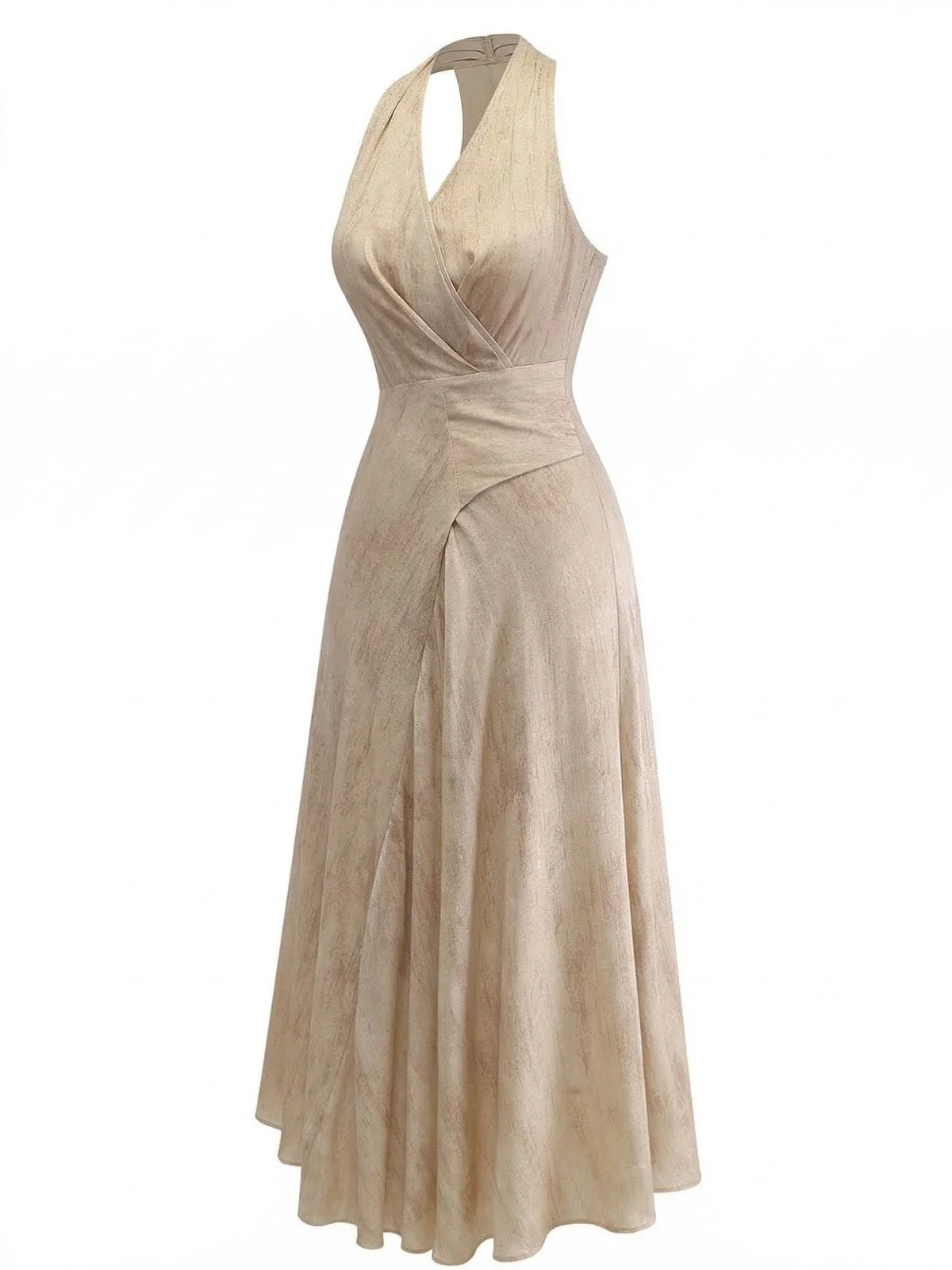Apricot 1940s Linen V-Neck Sleeveless Belted Maxi Dress - Image 3