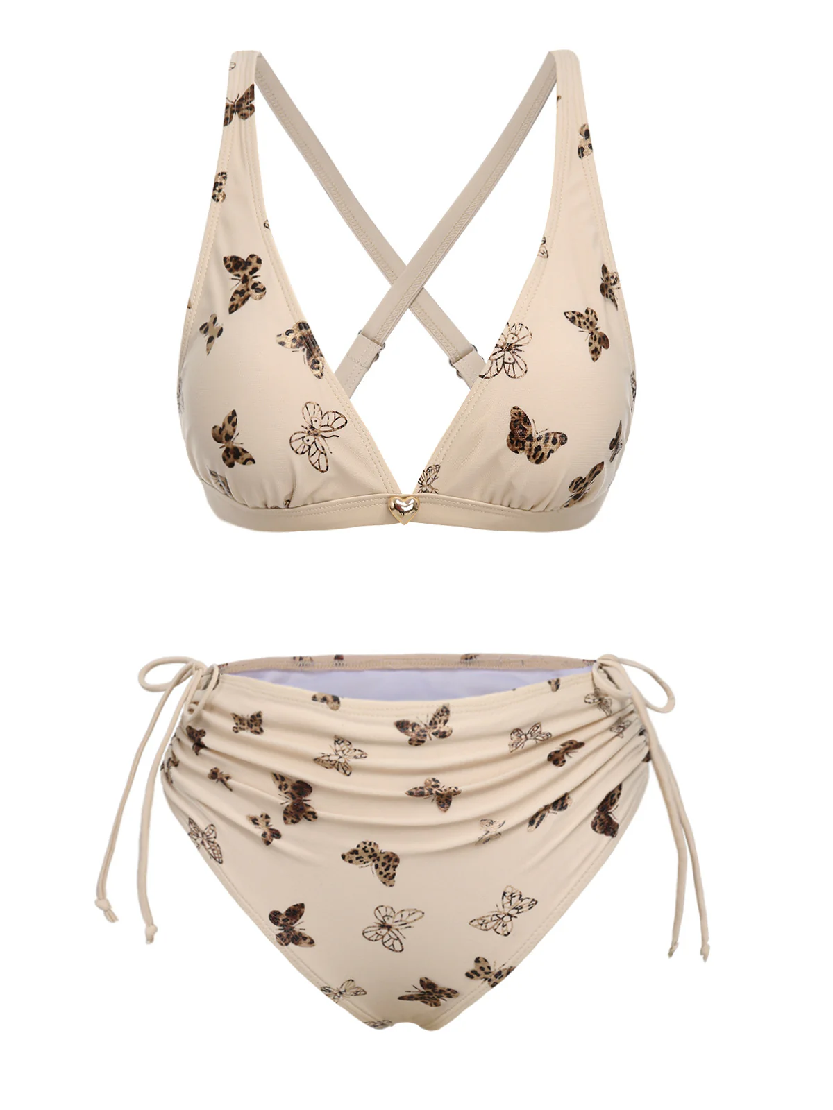 Apricot 1950s Butterfly Mesh Lace-Up Swimsuit - Image 2