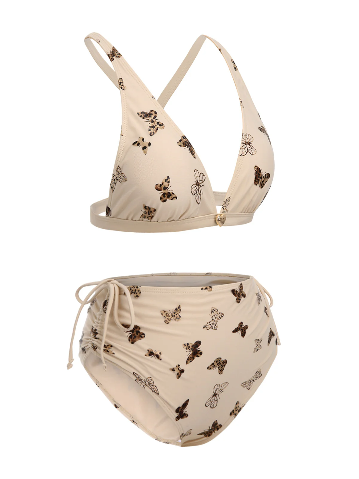 Apricot 1950s Butterfly Mesh Lace-Up Swimsuit - Image 3