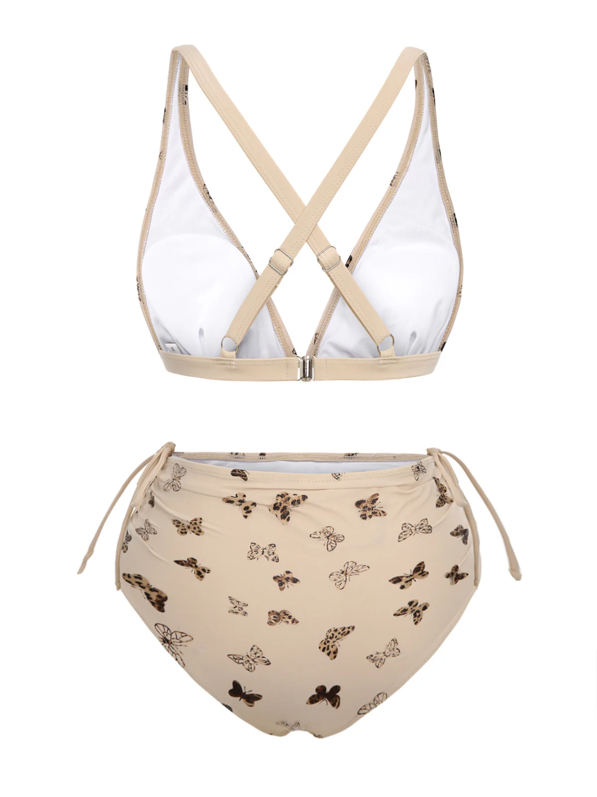 Apricot 1950s Butterfly Mesh Lace-Up Swimsuit - Image 4