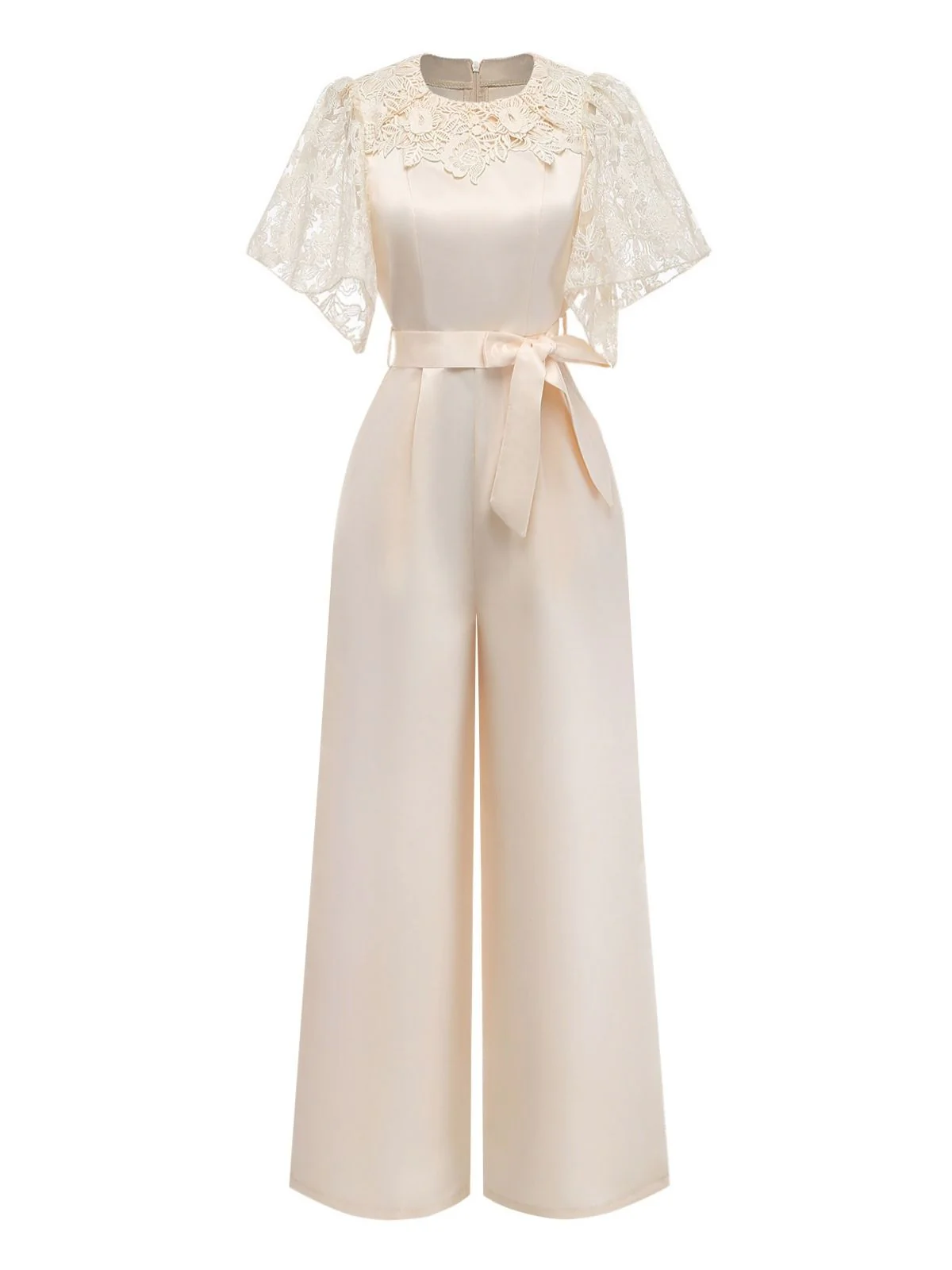 Apricot 1950s Floral Lace Satin Bow Belt Jumpsuit - Image 2