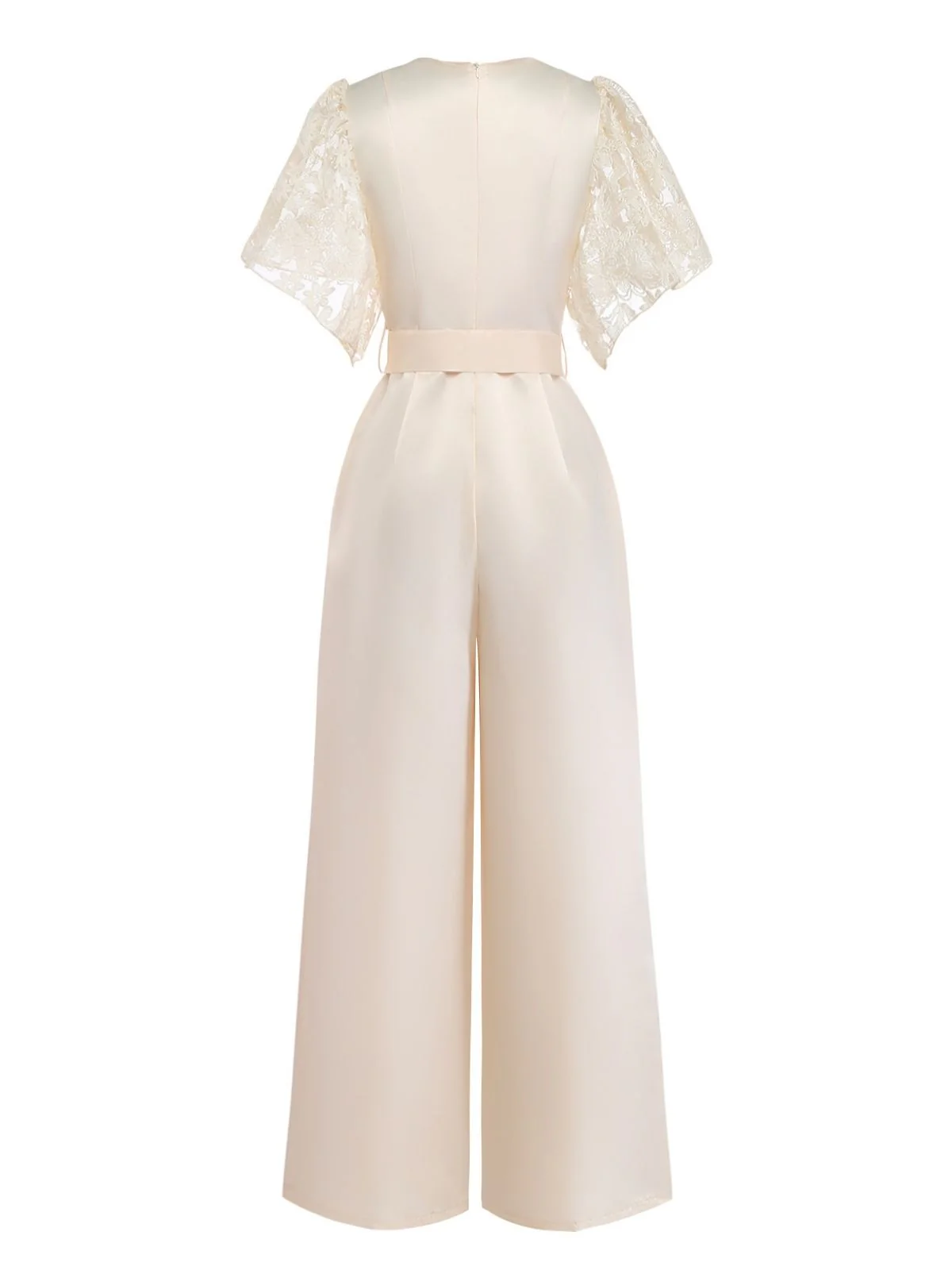 Apricot 1950s Floral Lace Satin Bow Belt Jumpsuit - Image 3
