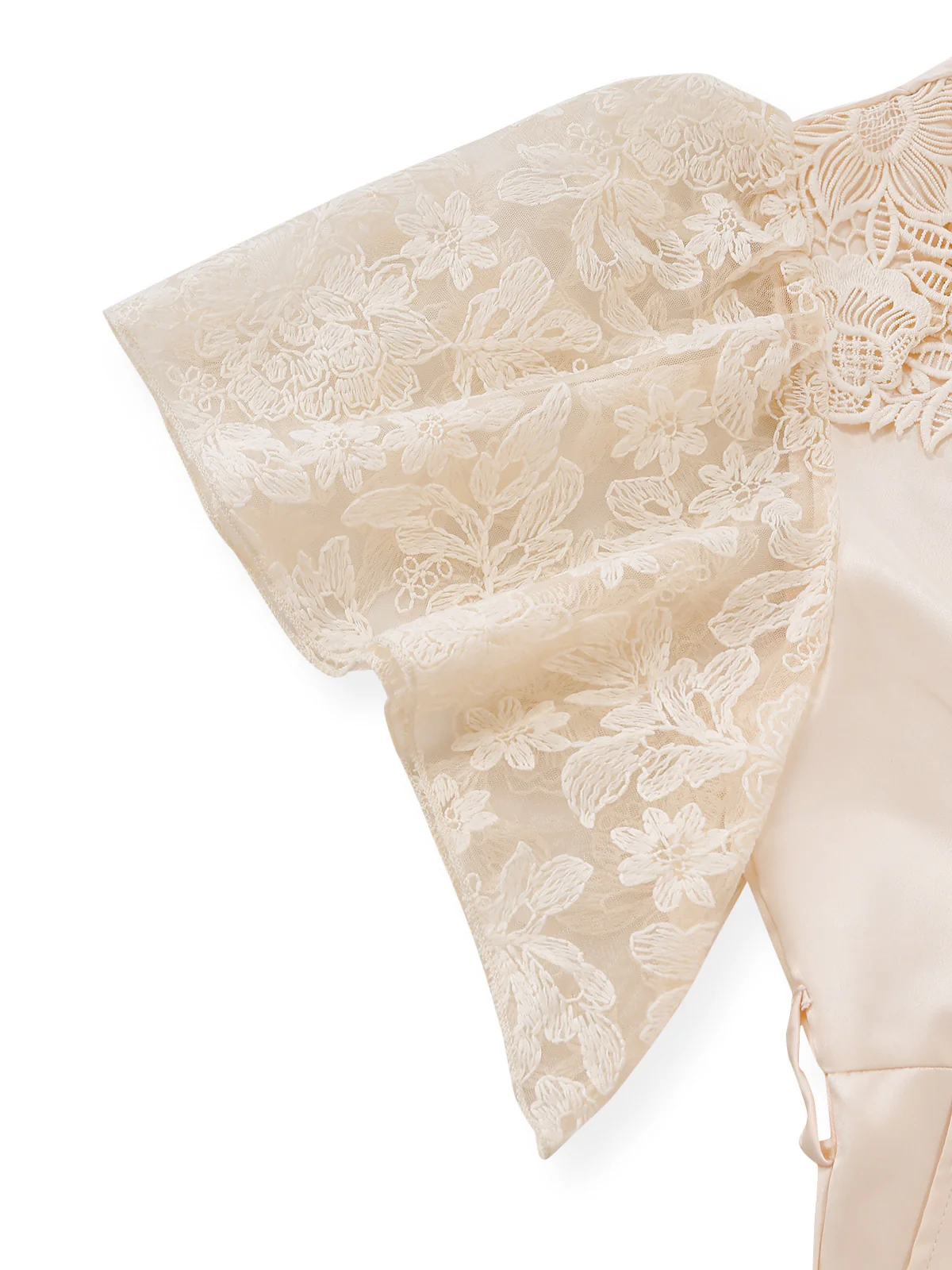 Apricot 1950s Floral Lace Satin Bow Belt Jumpsuit - Image 5