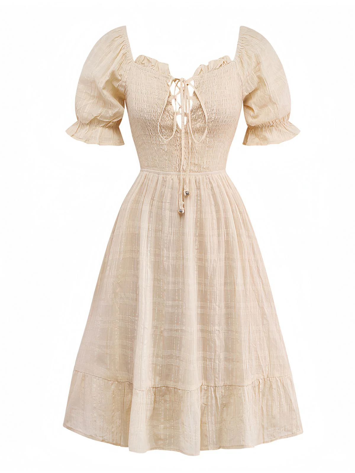 Apricot 1950s Solid Cotton Tie-Back Smocked Dress - Image 2